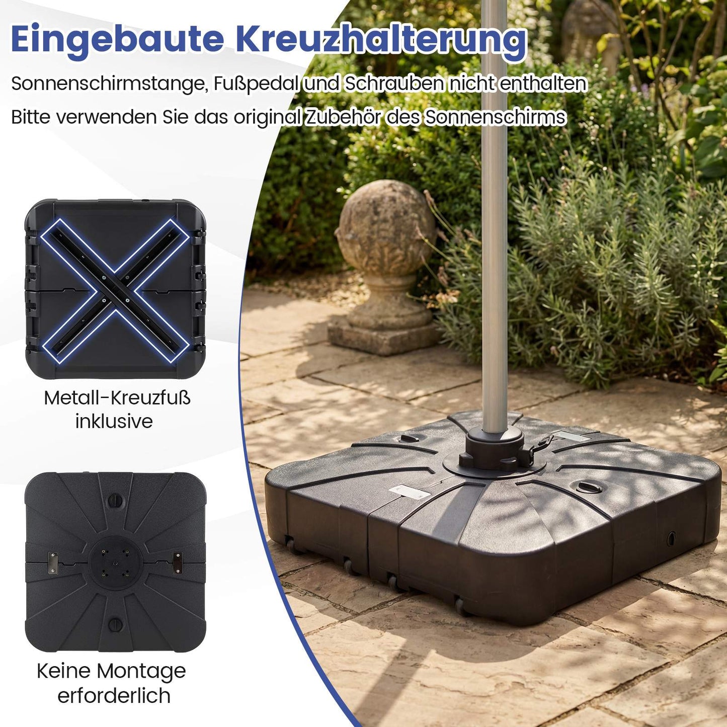Fillable Umbrella Base with Wheels, 170kg Capacity, HDPE, Black