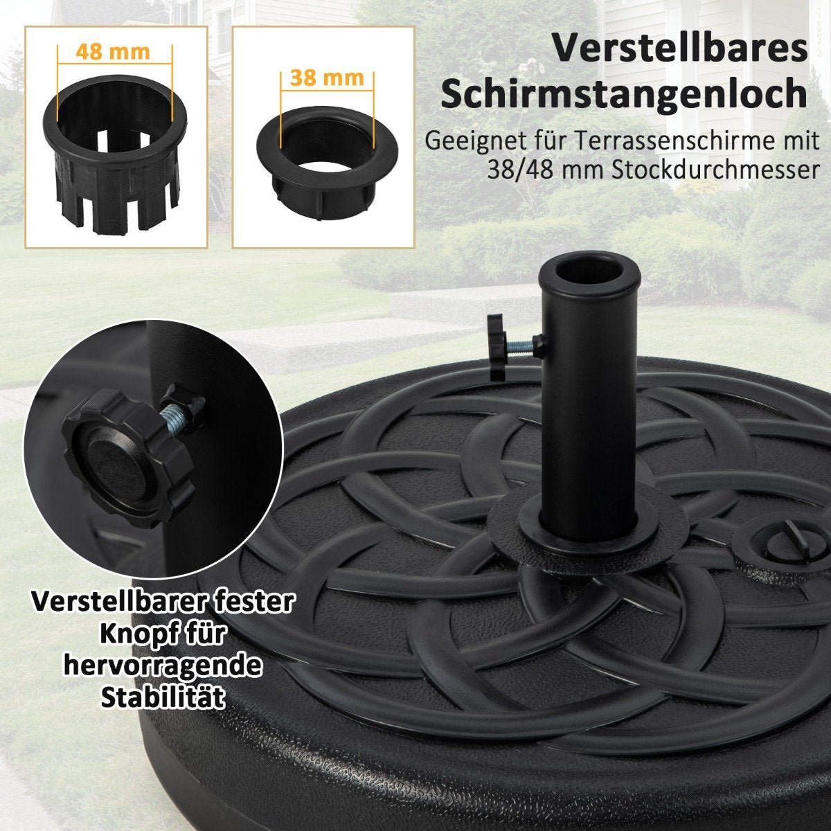 Fillable round umbrella stand with 56 cm diameter for a maximum of 46 kg black
