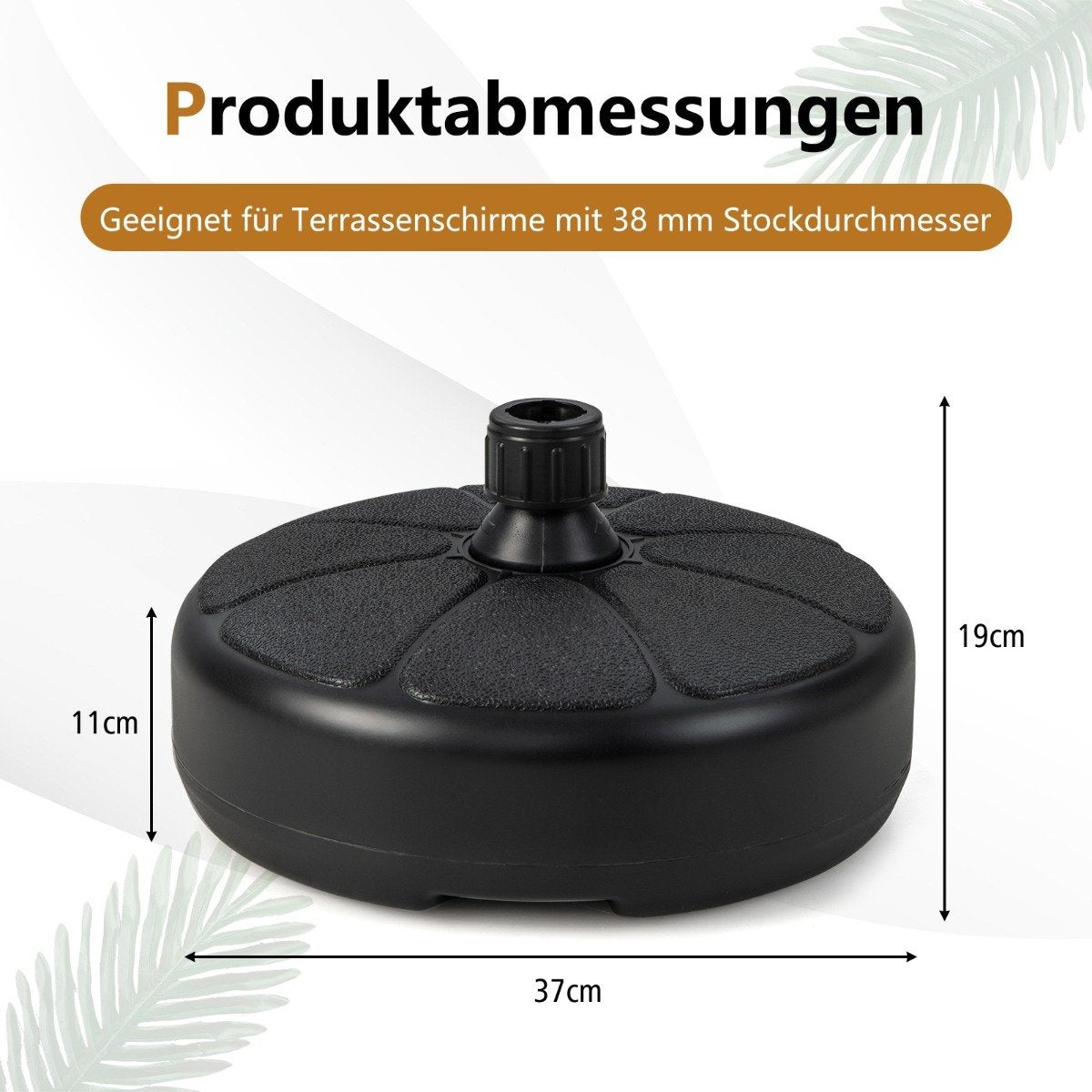 Fillable round umbrella stand with a diameter of 37 cm for a maximum of 12 kg black