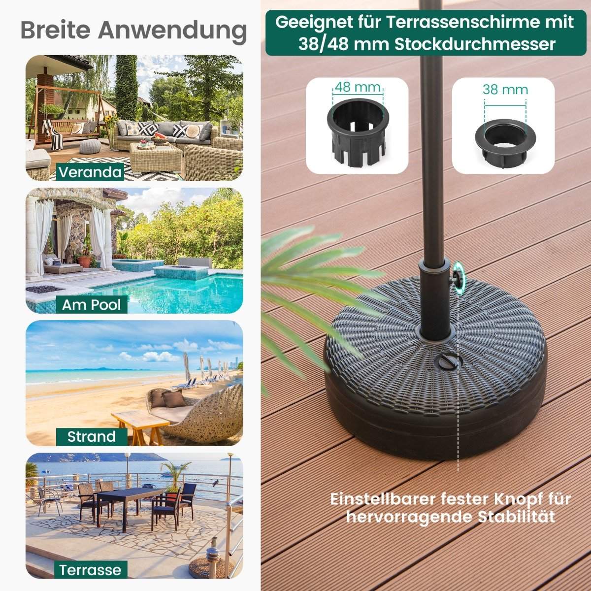 Fillable round umbrella stand with a diameter of 45 cm for a maximum of 30 kg black