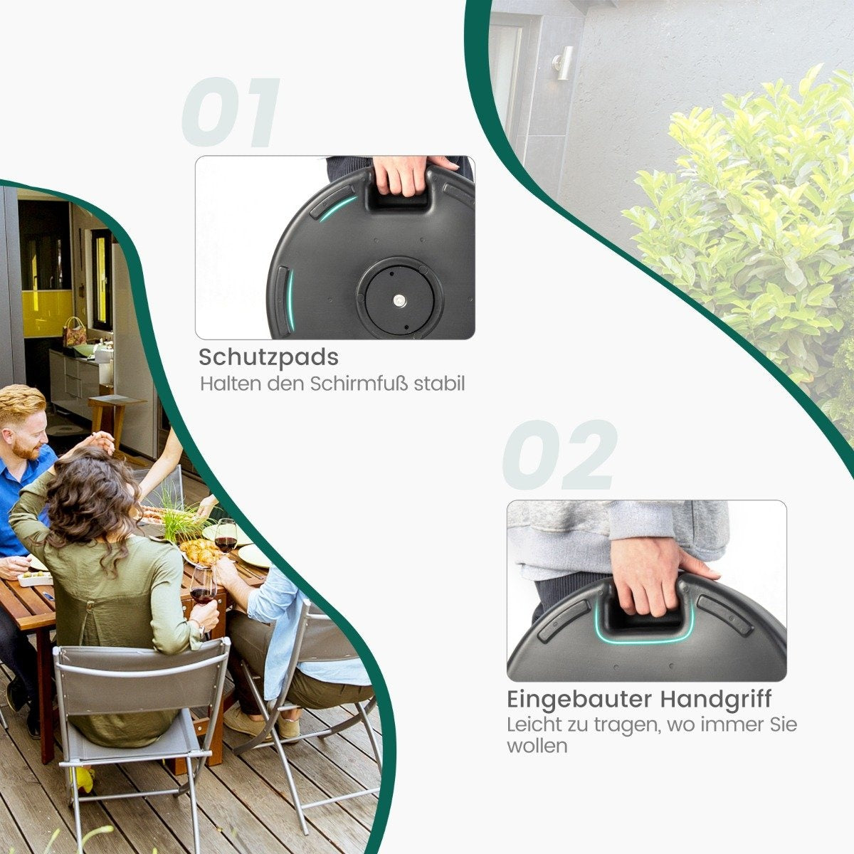 Fillable round umbrella stand with a diameter of 45 cm for a maximum of 30 kg black
