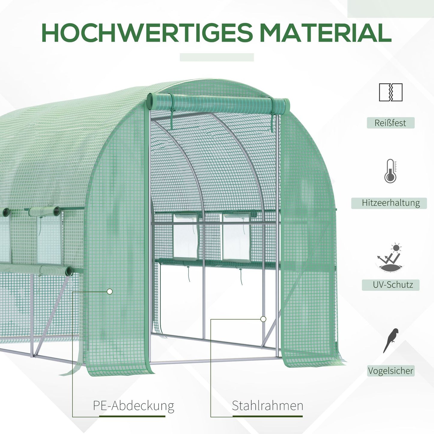 Walk-In Film Greenhouse - UV protected, 6 windows, 2.95x2x2M