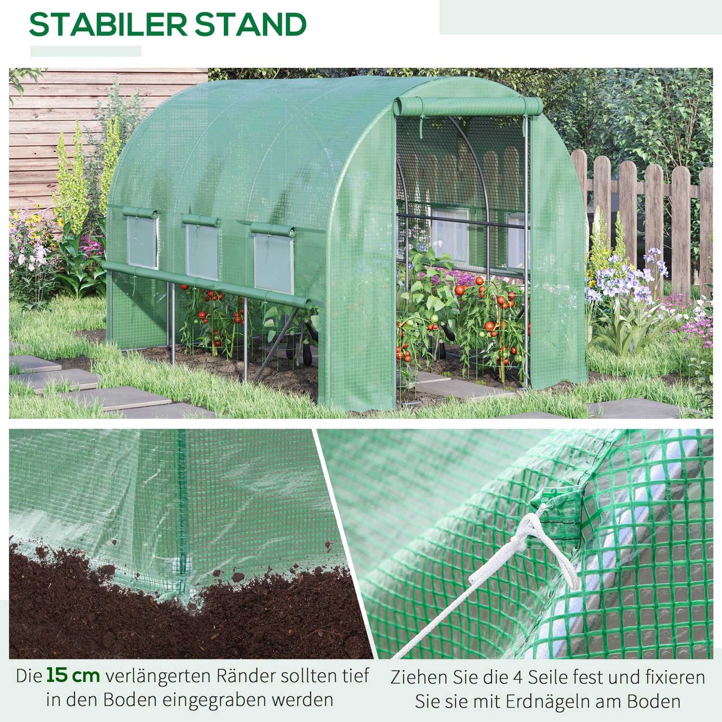 Walk-In Film Greenhouse - UV protected, 6 windows, 2.95x2x2M