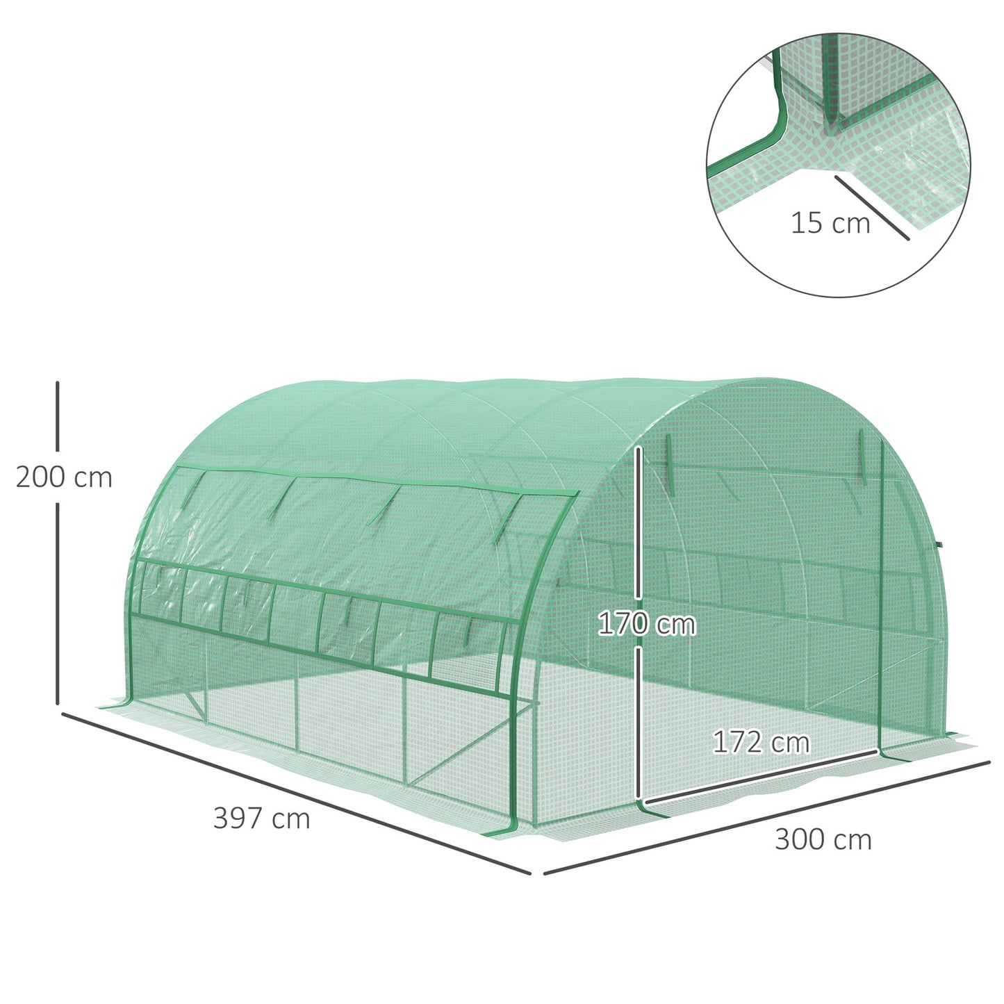 Greenhouse Polytunnel - Walk-In, UV Protected, 3.97x3x2M