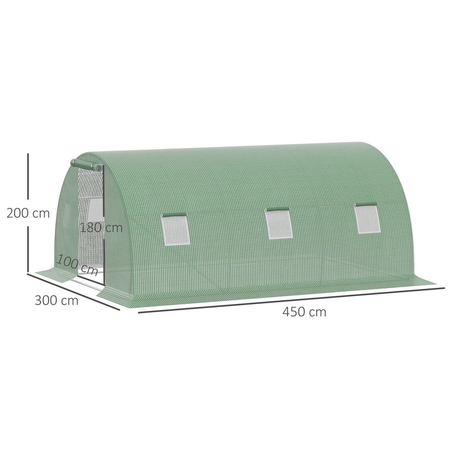 Walk-In Greenhouse Polytunnel 4.5x3m, 6 windows, Frost-resistant
