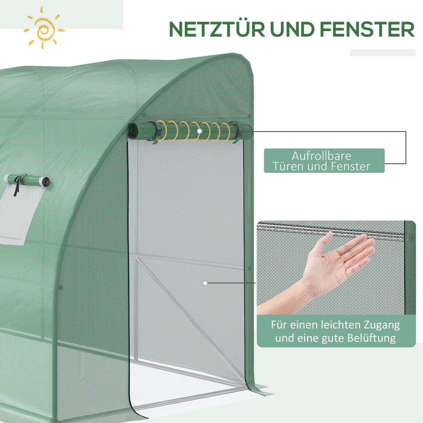 Tomato greenhouse with UV protection, roller doors, 300x150x197 cm