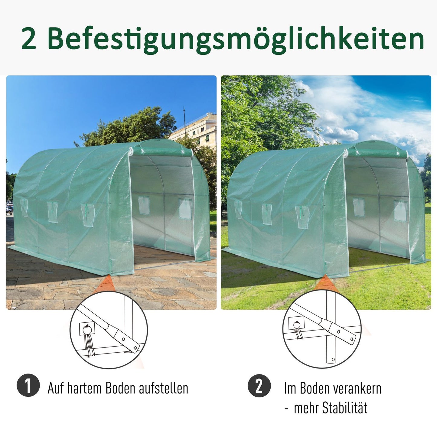 Greenhouse polytunnel with window, green, 5x2x2.1m