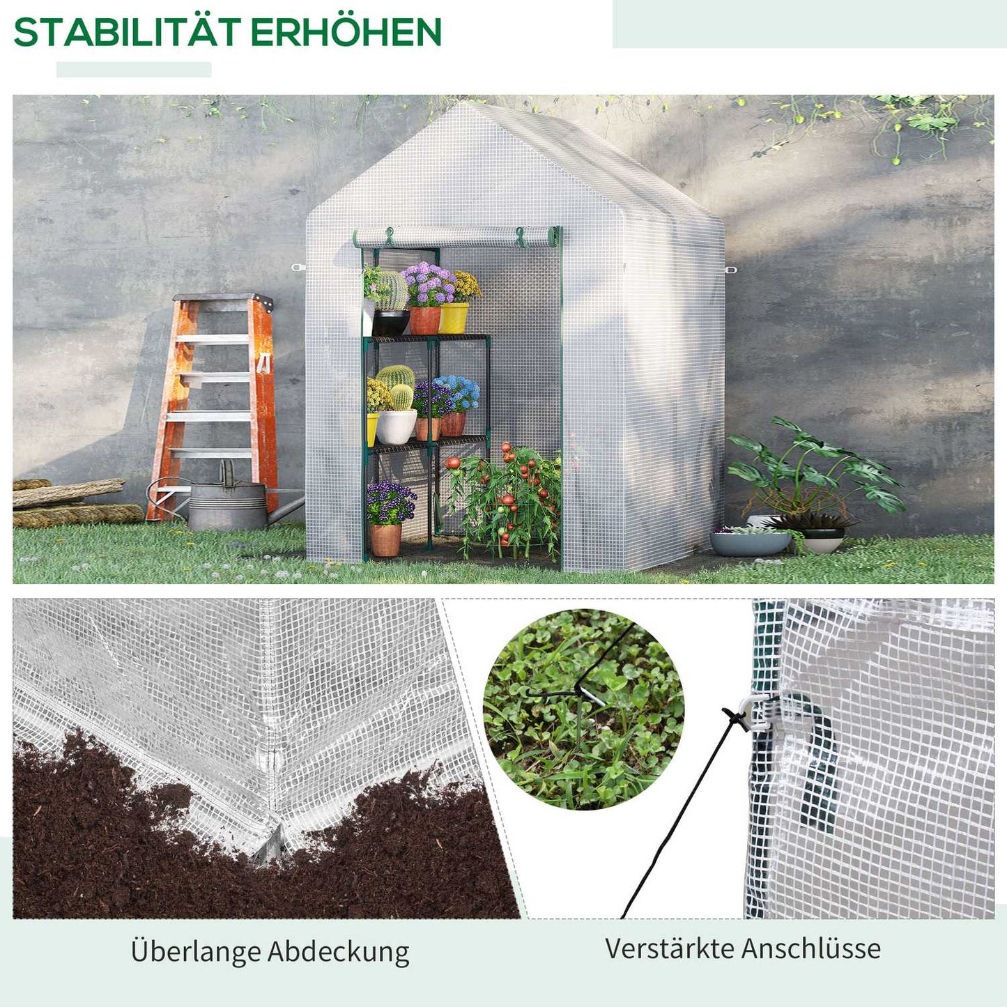 Walk-In tomato greenhouse, 4 shelves, steel frame, 143x143x195 cm