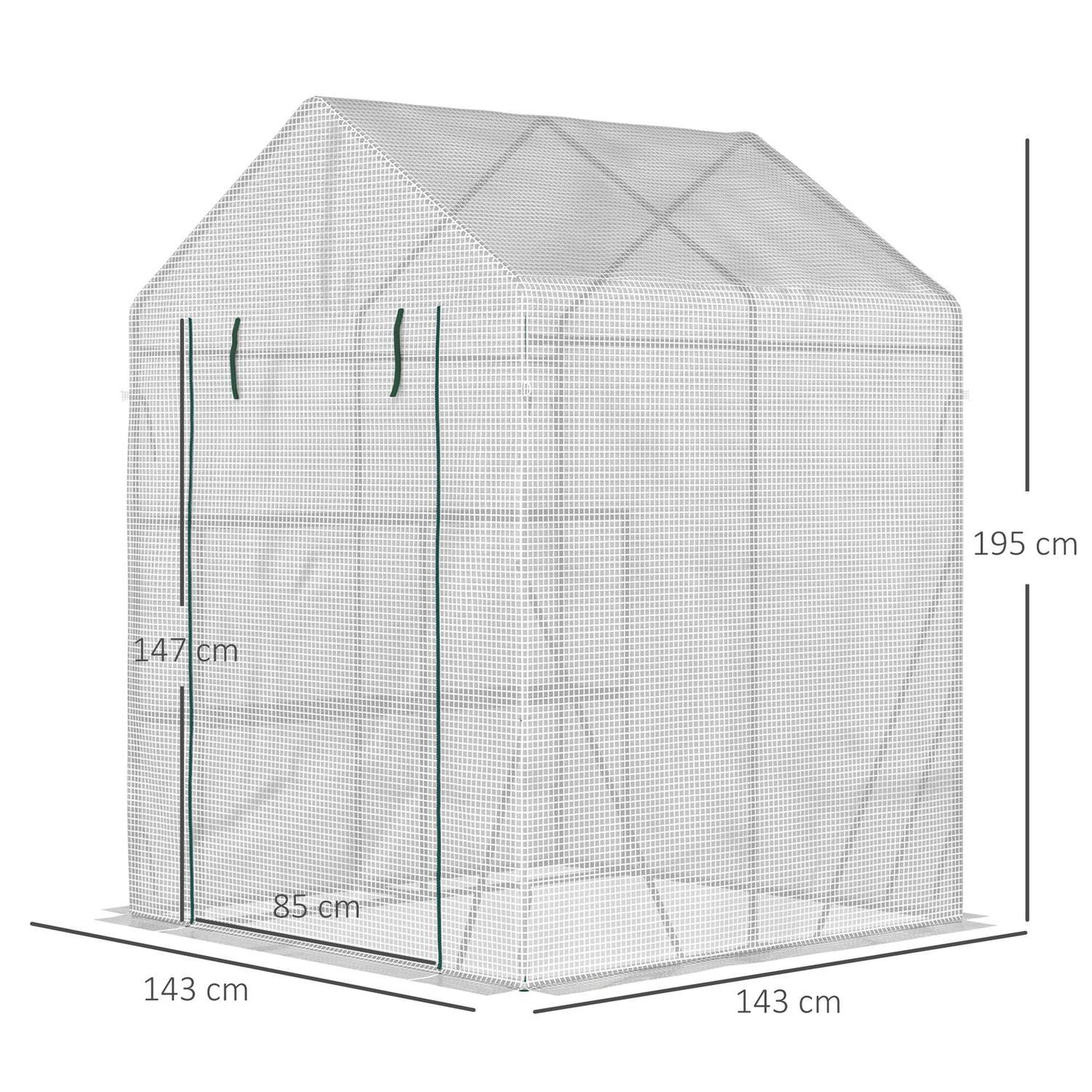 Walk-In tomato greenhouse, 4 shelves, steel frame, 143x143x195 cm