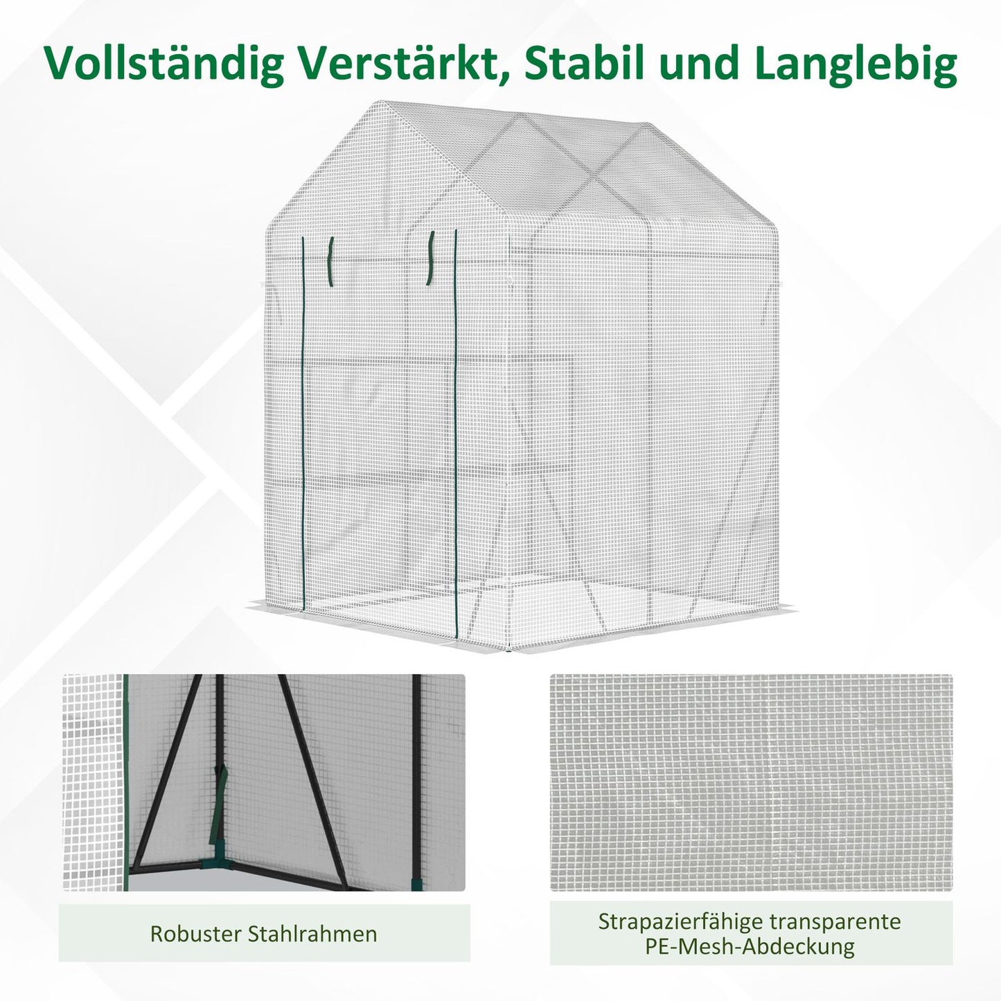 Walk-In tomato greenhouse, 4 shelves, steel frame, 143x143x195 cm