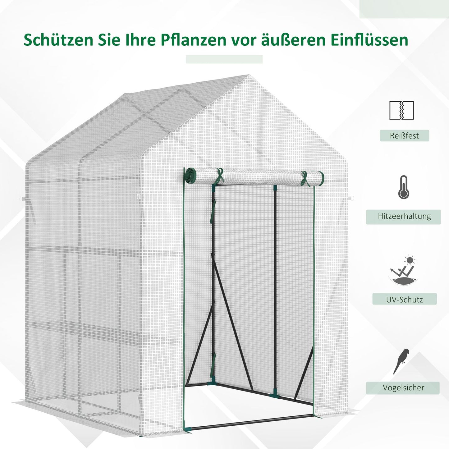 Walk-In tomato greenhouse, 4 shelves, steel frame, 143x143x195 cm