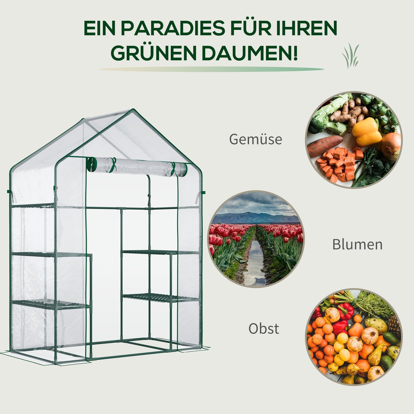 Walk-In tomato greenhouse, 6 shelves, 142x73x195cm