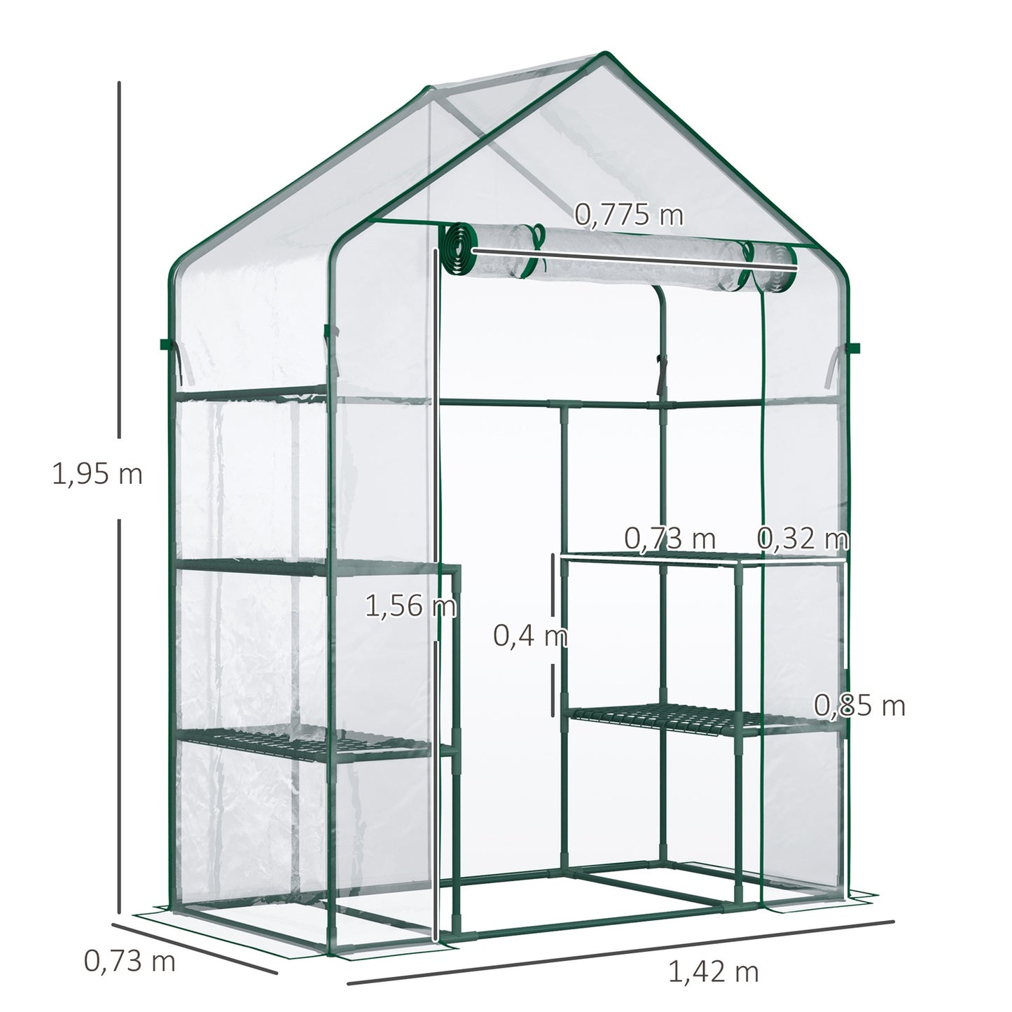 Walk-In tomato greenhouse, 6 shelves, 142x73x195cm
