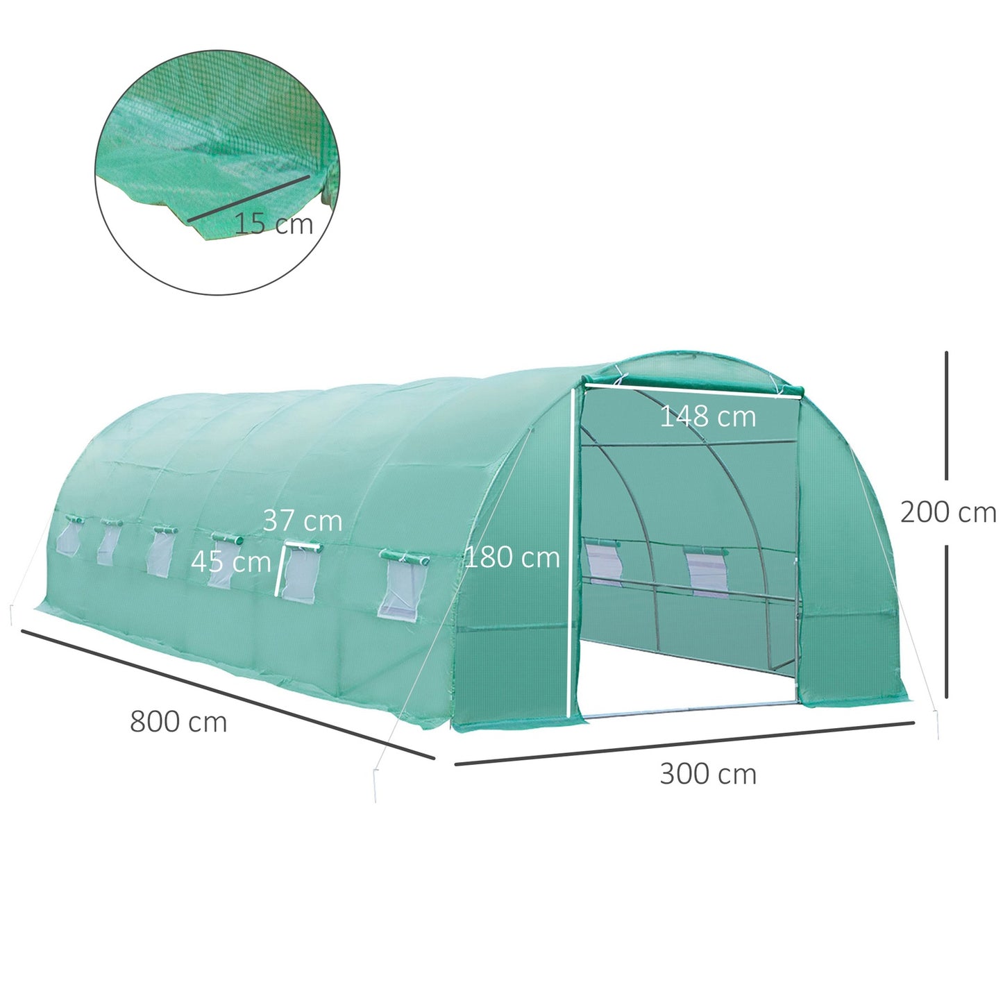 Greenhouse film for tomatoes, 800x300x200cm, with window