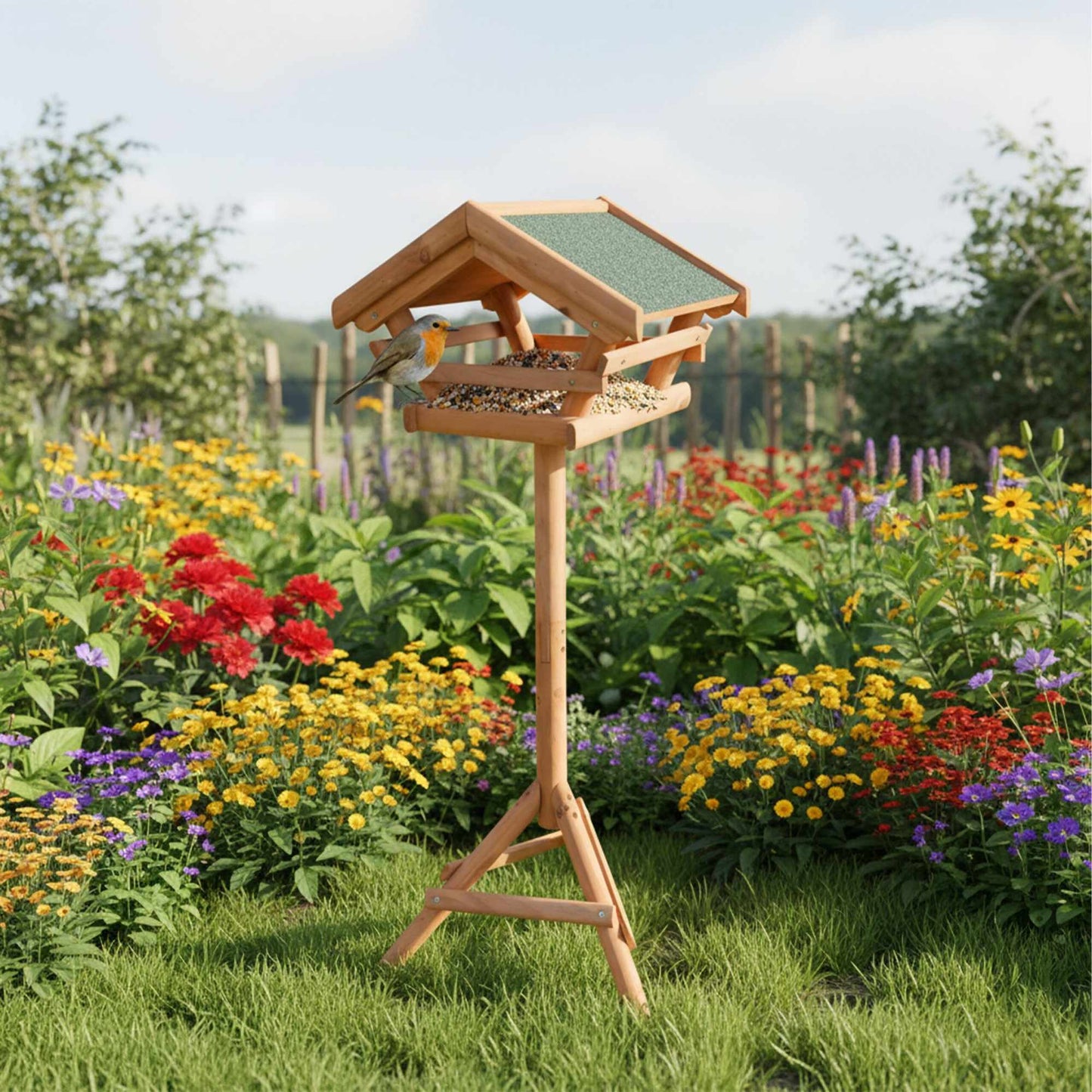 Fir Wood Bird Feeder with Stand – Weatherproof