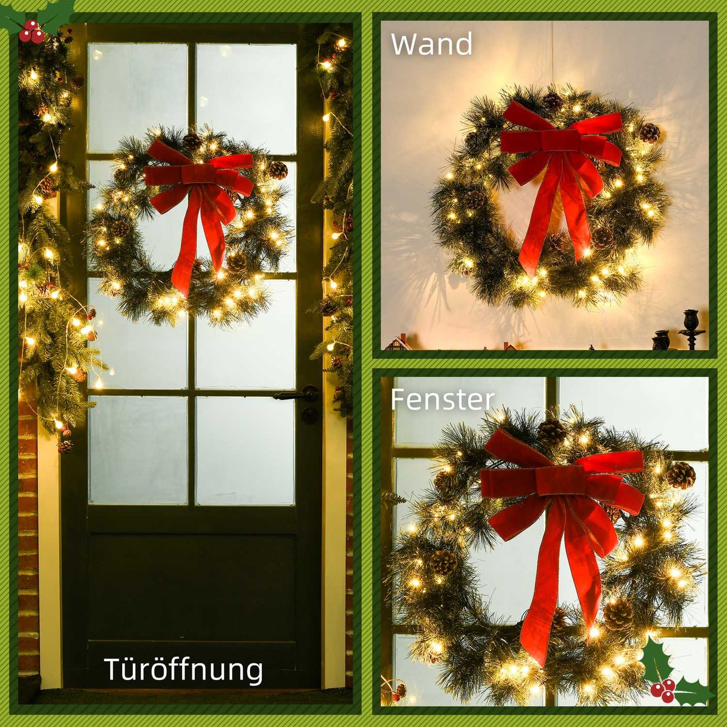 Christmas tree wreath, 60cm, green, hanging eyelet