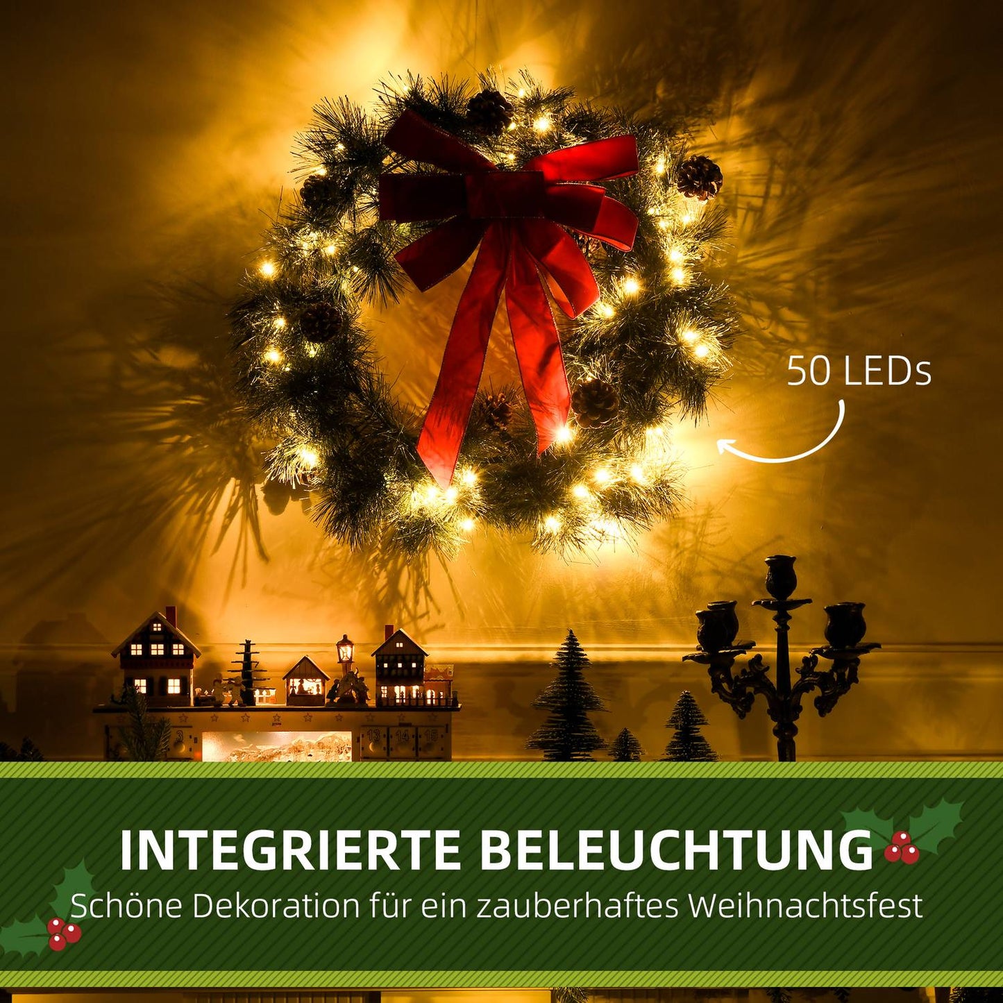Christmas tree wreath, 60cm, green, hanging eyelet