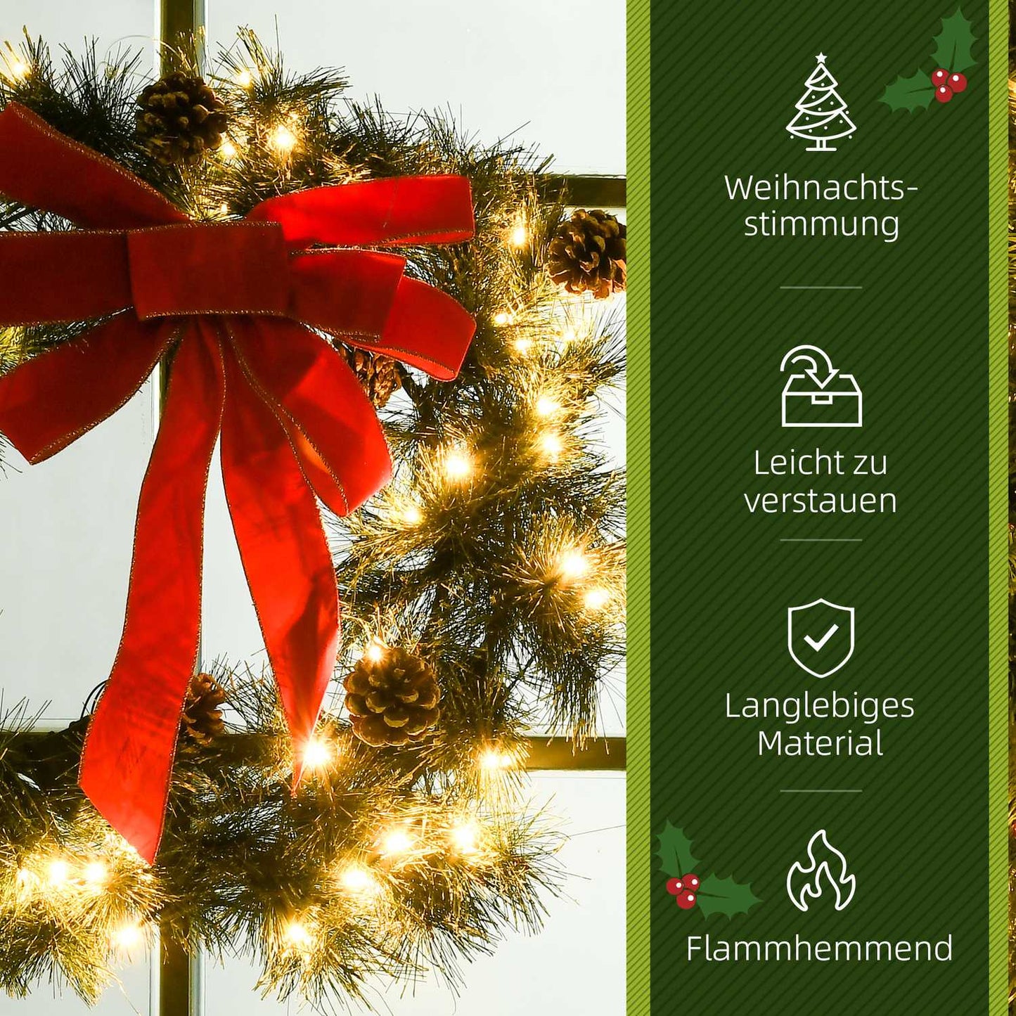 Christmas tree wreath, 60cm, green, hanging eyelet
