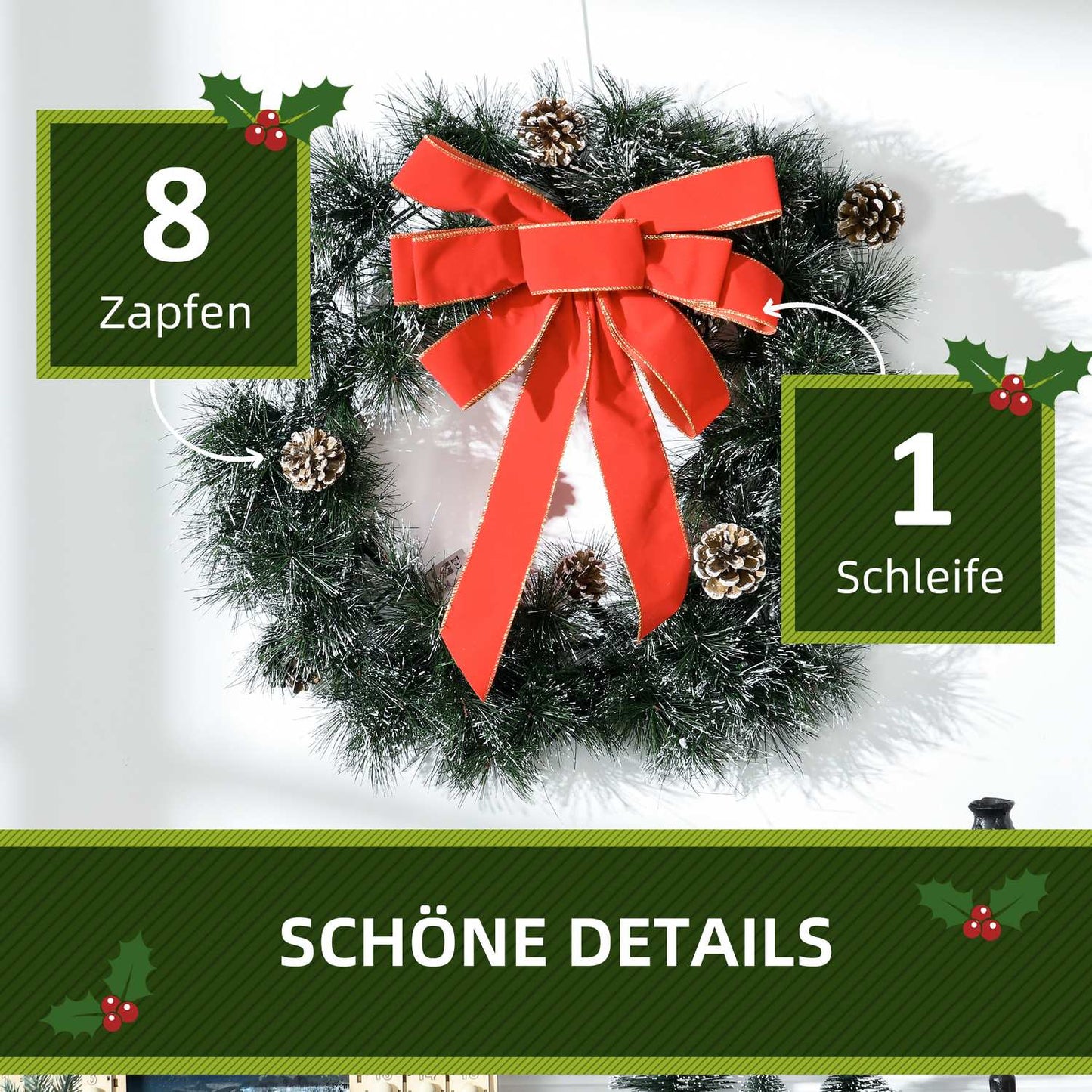 Christmas tree wreath, 60cm, green, hanging eyelet