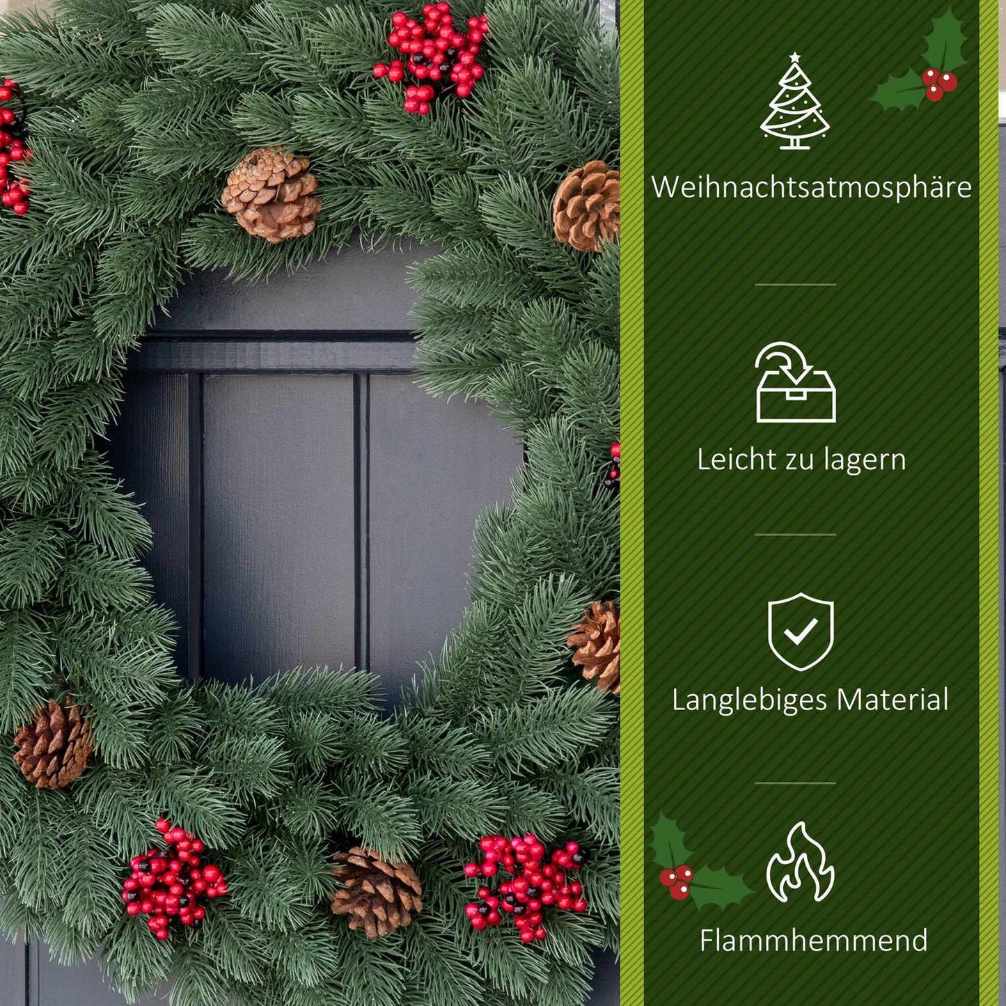 Christmas tree door wreath - 60 cm, green with hanging loop