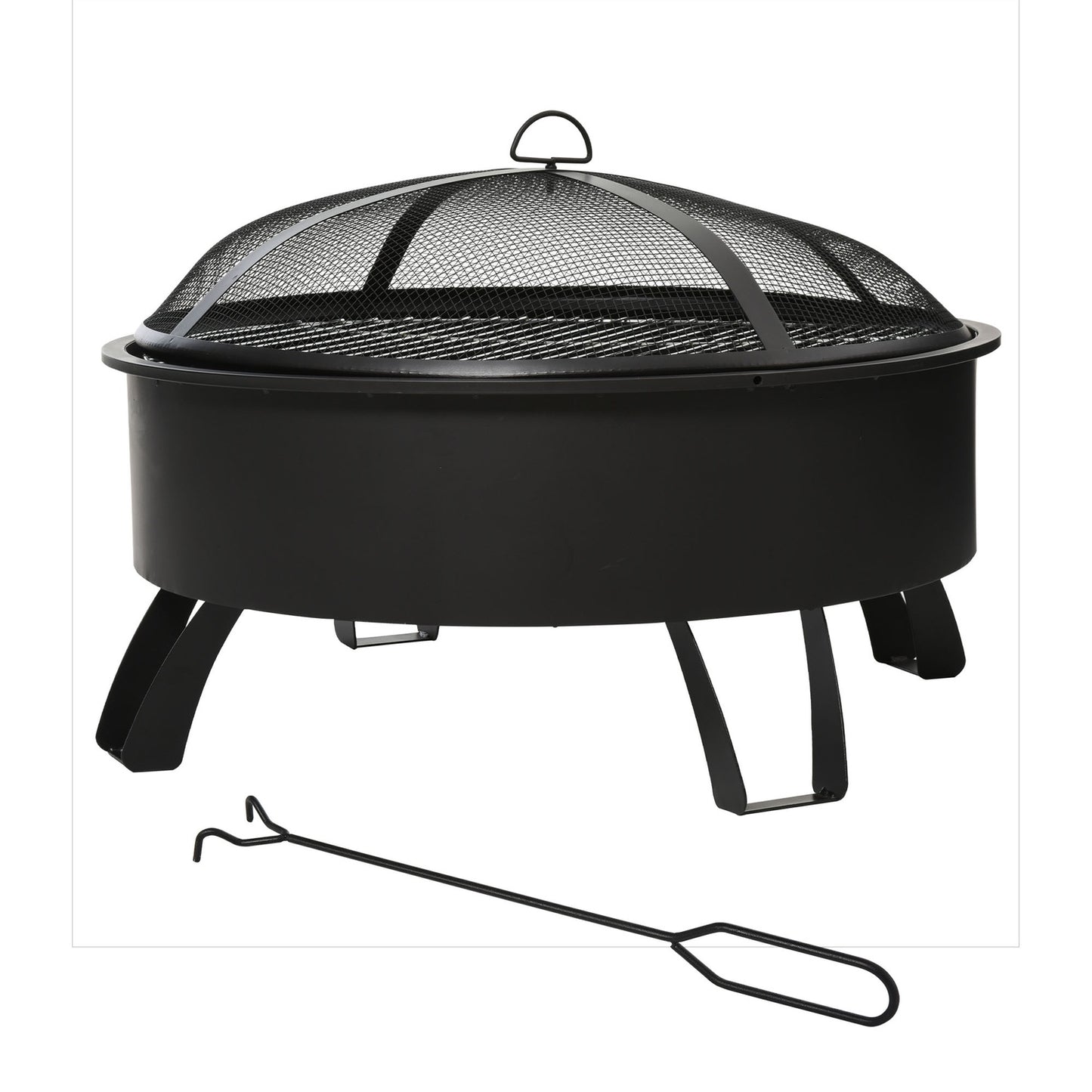 Fire Pit & BBQ Grill with spark guard, black Ø76 cm