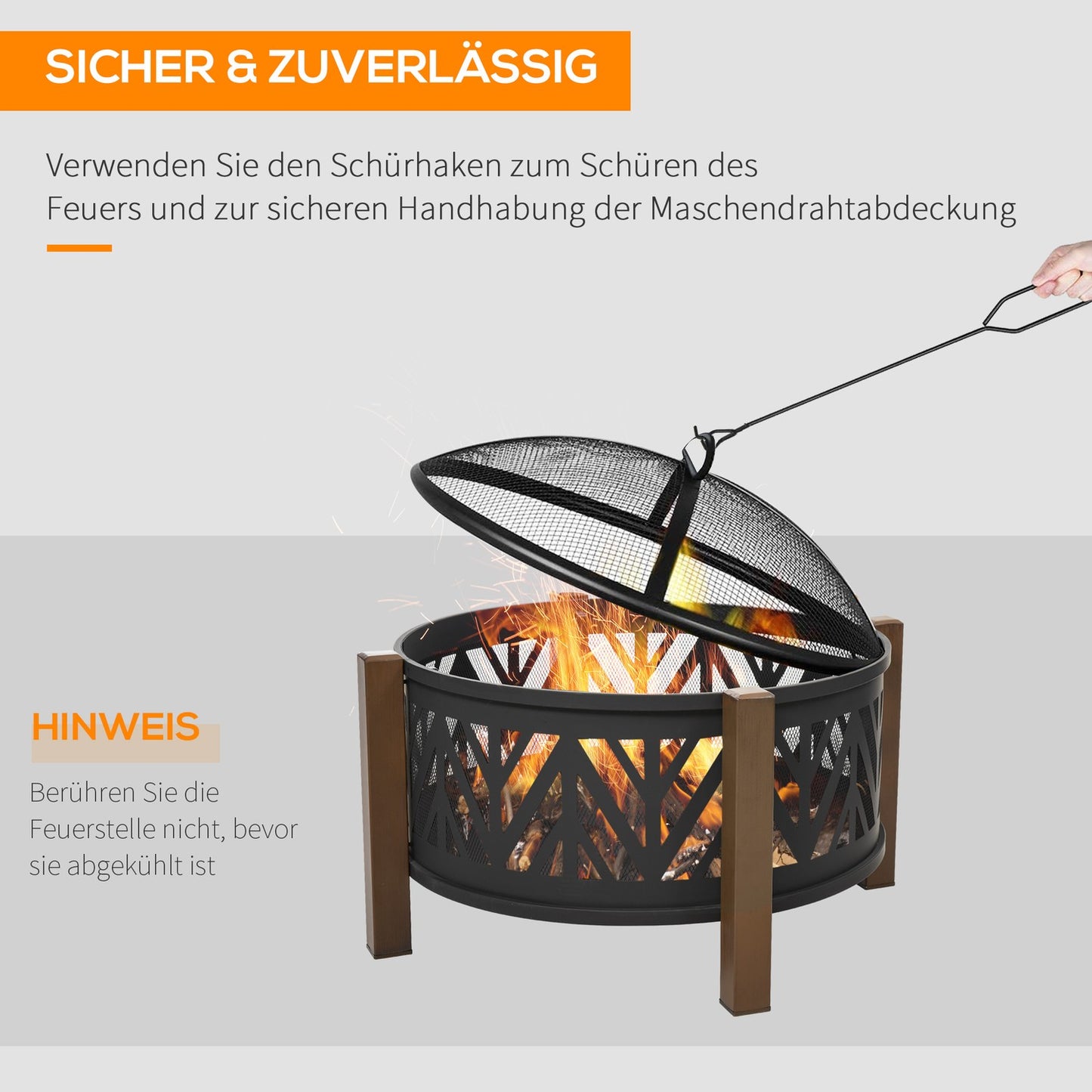 Fire bowl Grill & Fire basket with spark protection, 78x60cm