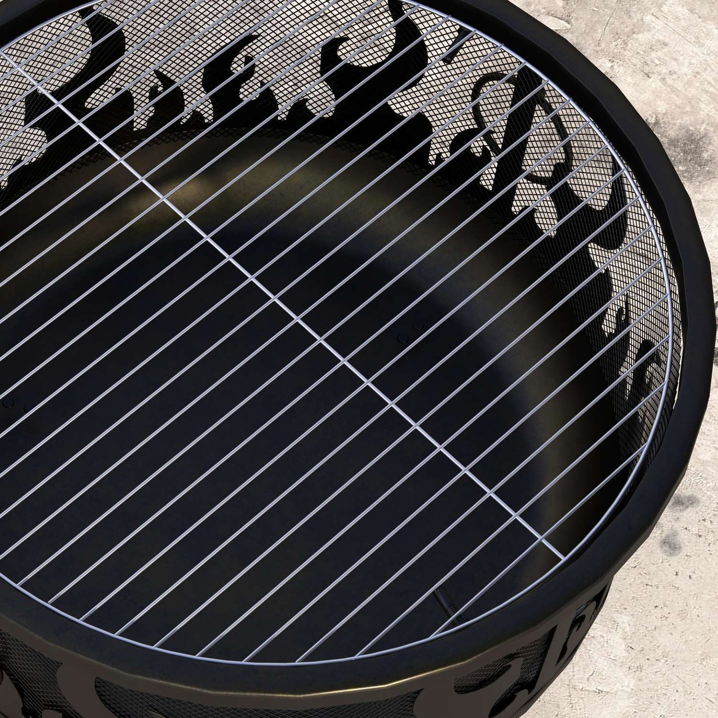 Fire bowl with spark guard & grill - metal, Ø61cm