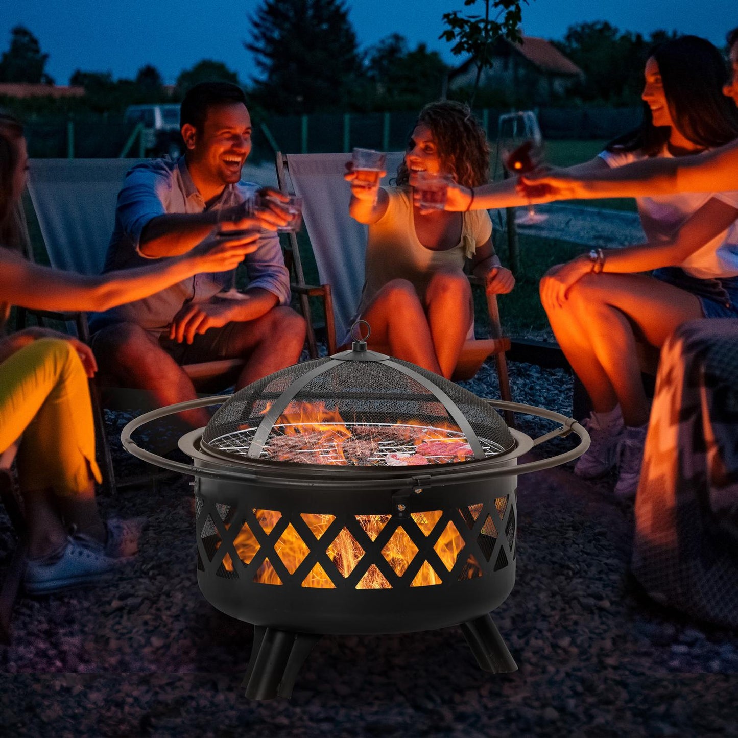 2-in-1 Fire Pit & Grill with spark guard Ø82 Cm