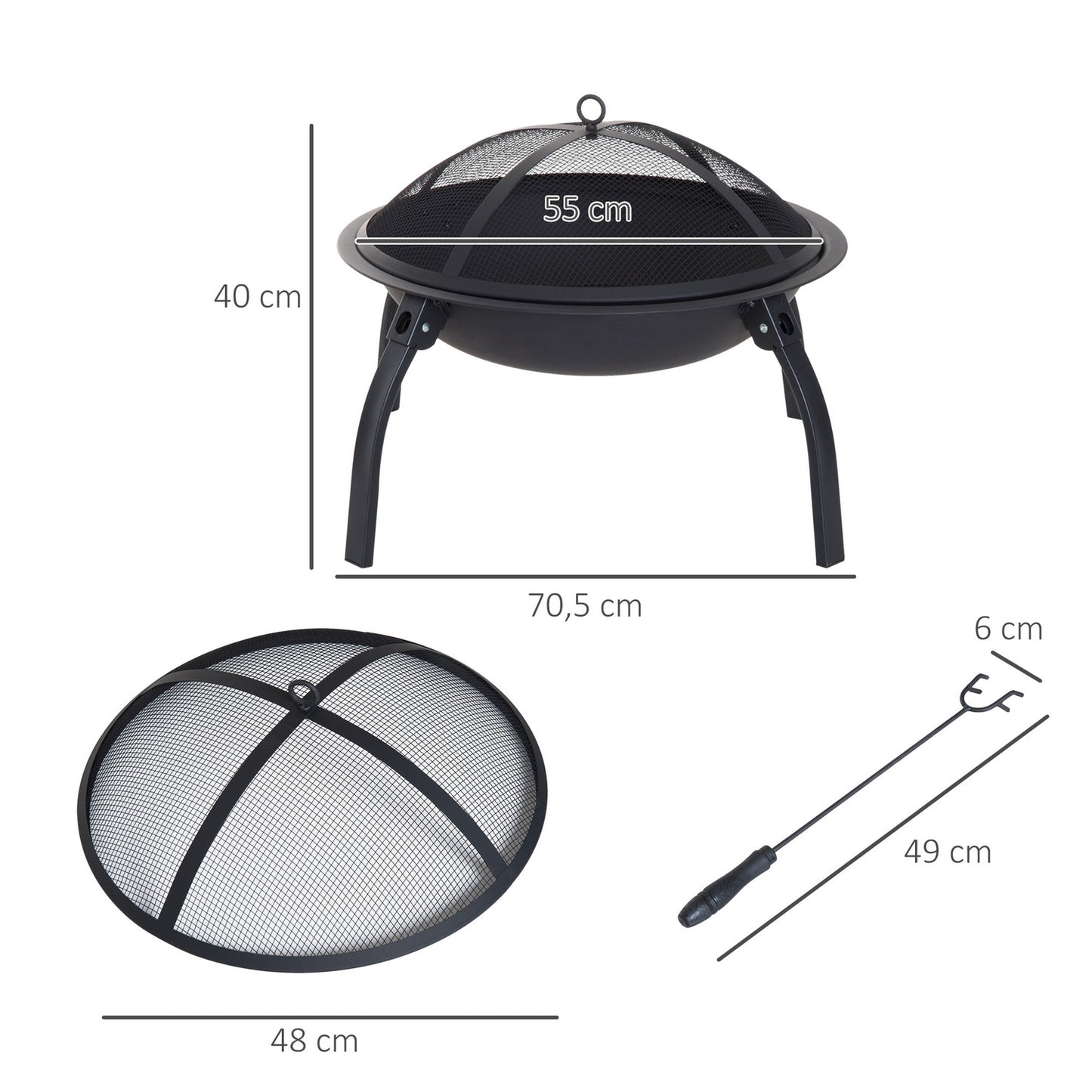 Fireplace with collapsible spark guard, black, 55 cm