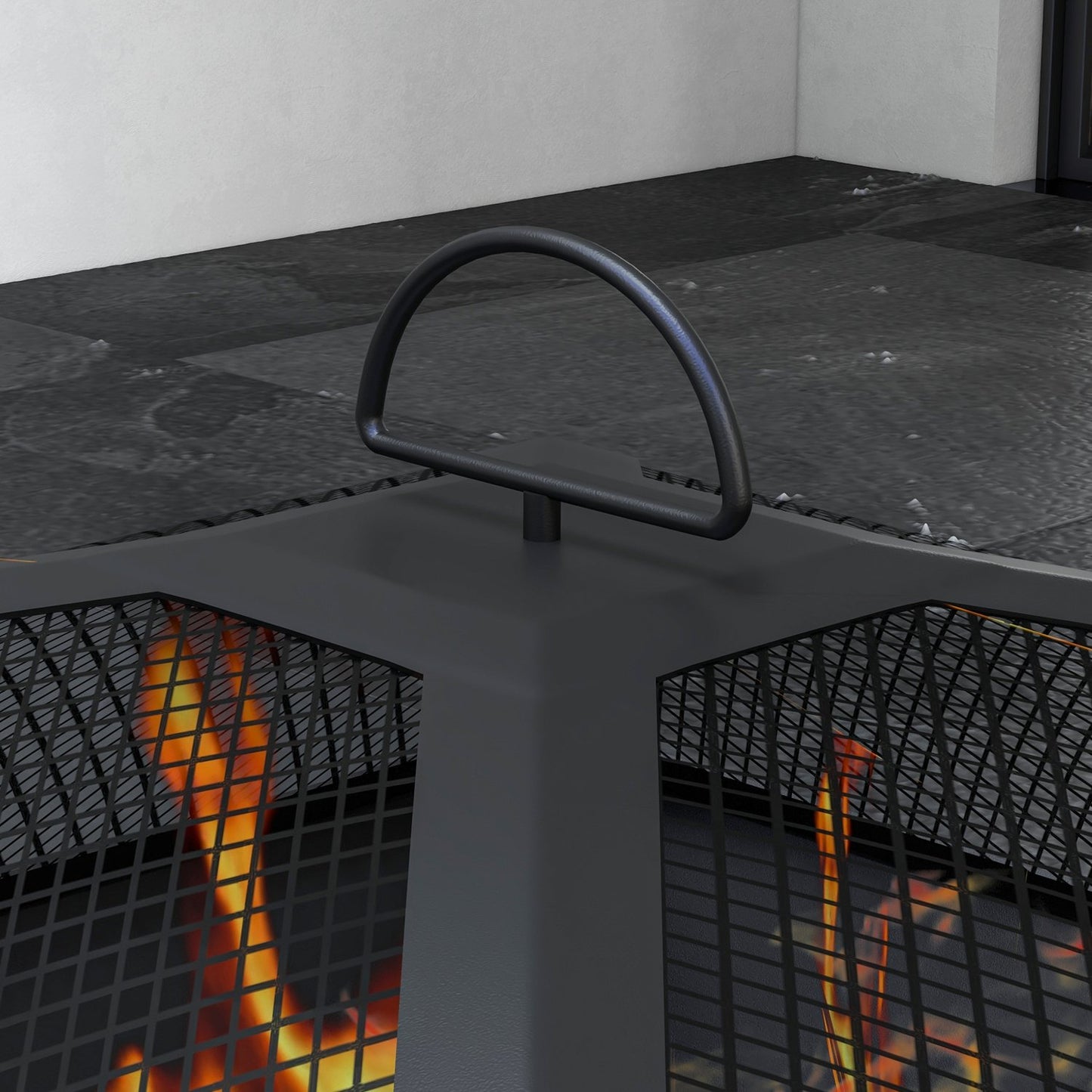 Fire Bowl & Spark Grille with Poker, Metal, Black