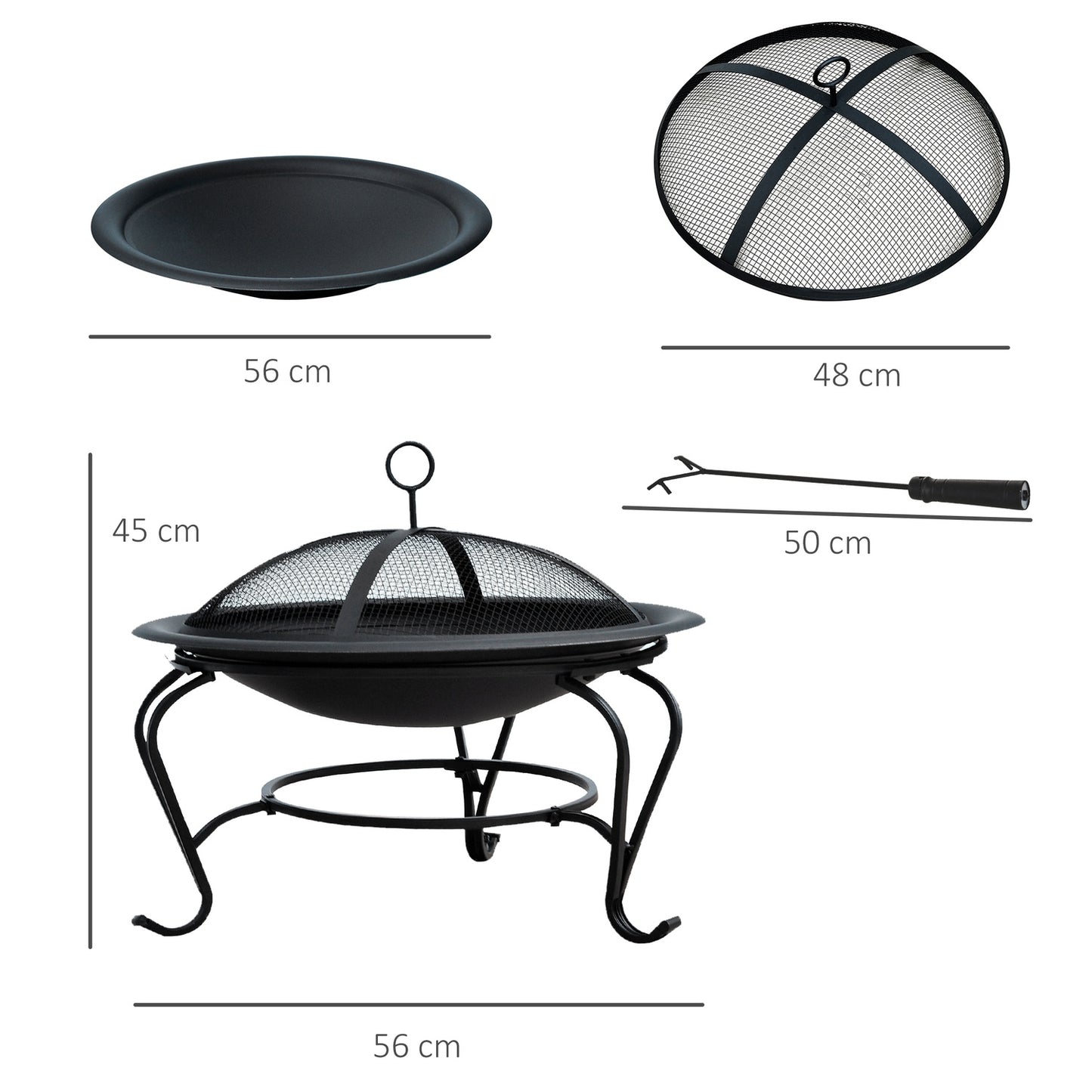 Fire bowl Fire pit with spark protection, metal, 70.5x40 cm