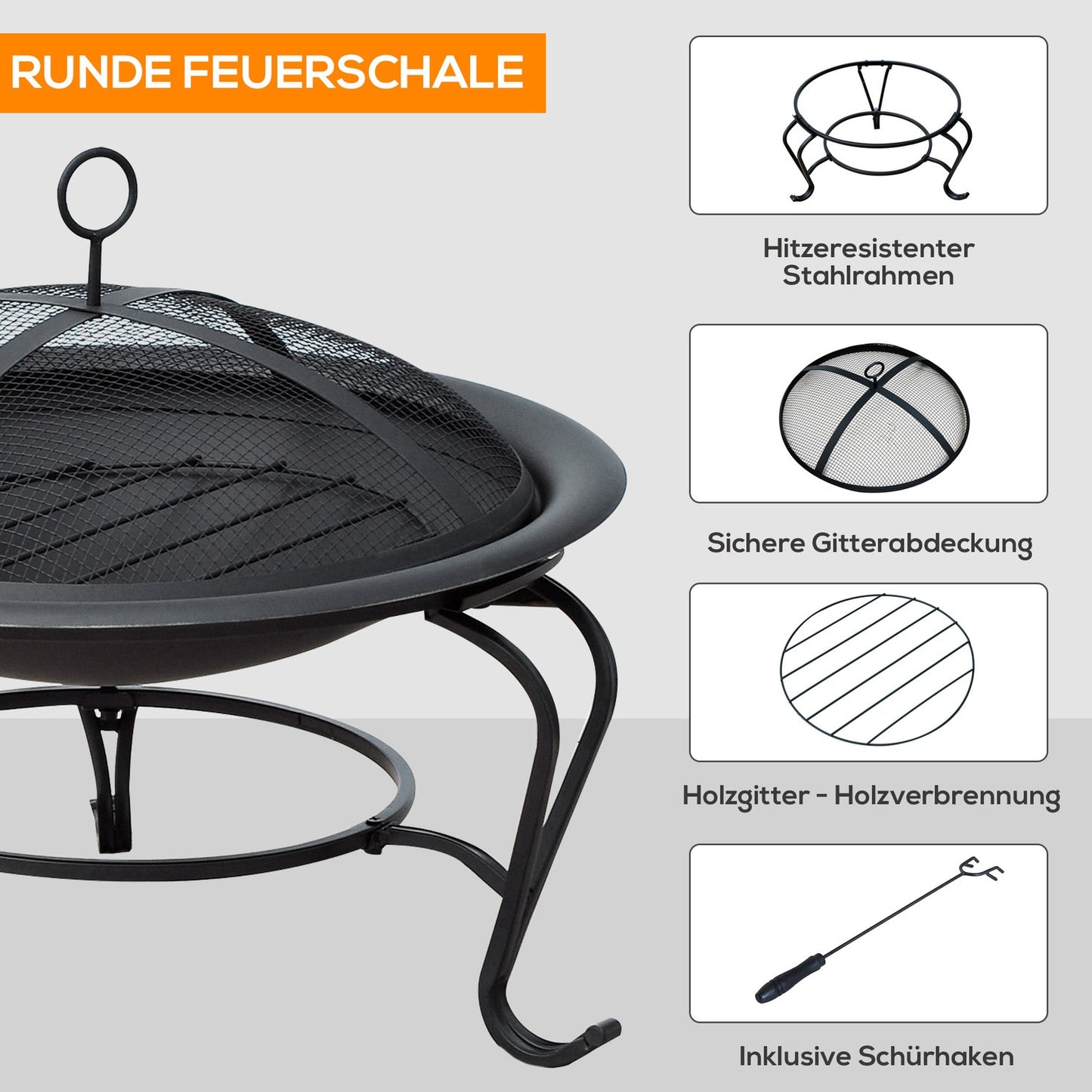 Fire bowl Fire pit with spark protection, metal, 70.5x40 cm