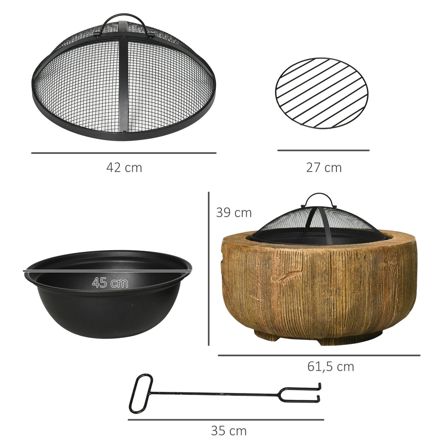 Steel Fire Pit Bowl with lid & poker for garden camping