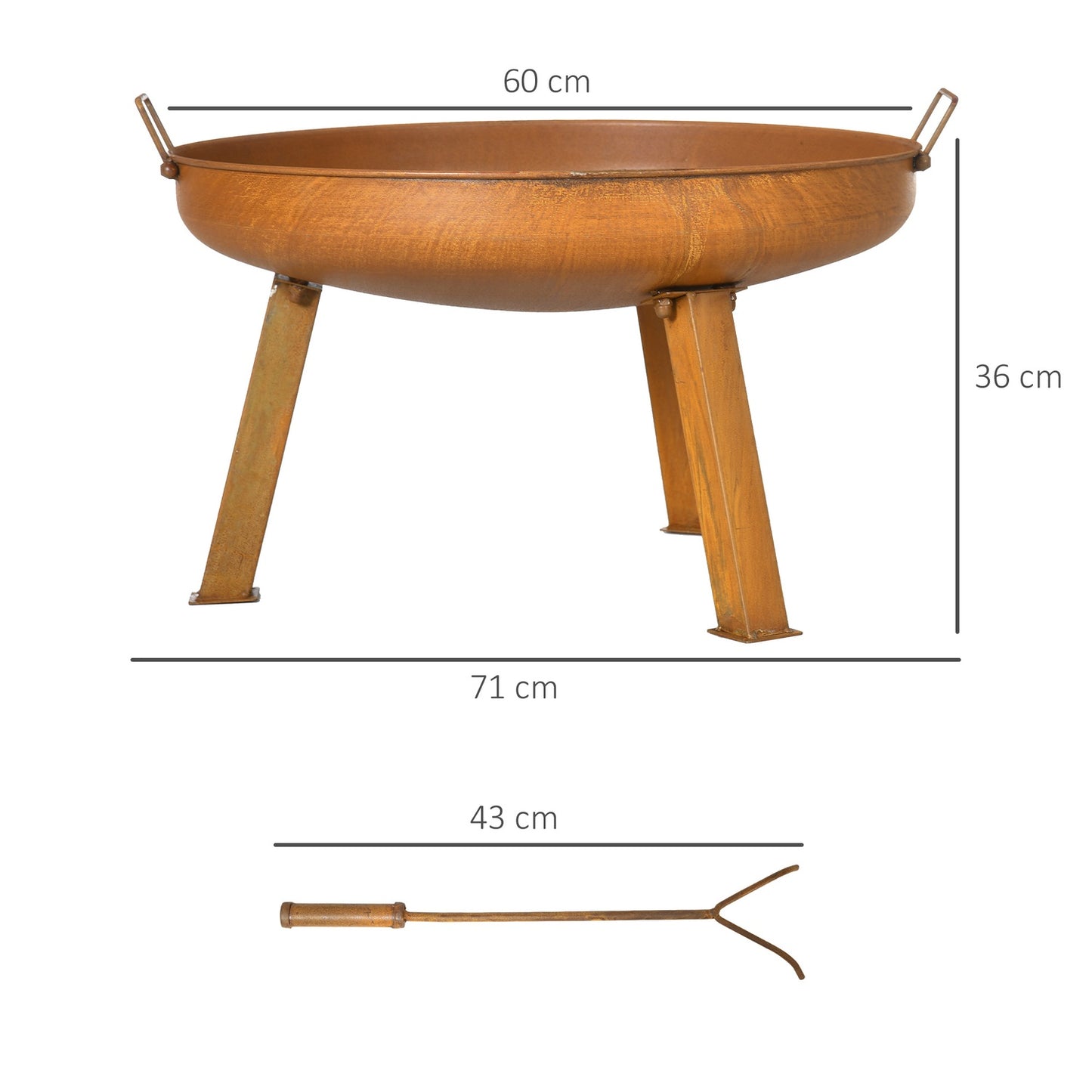 Iron Garden Fire Bowl - Rust finish, 71x60x36cm, including poker