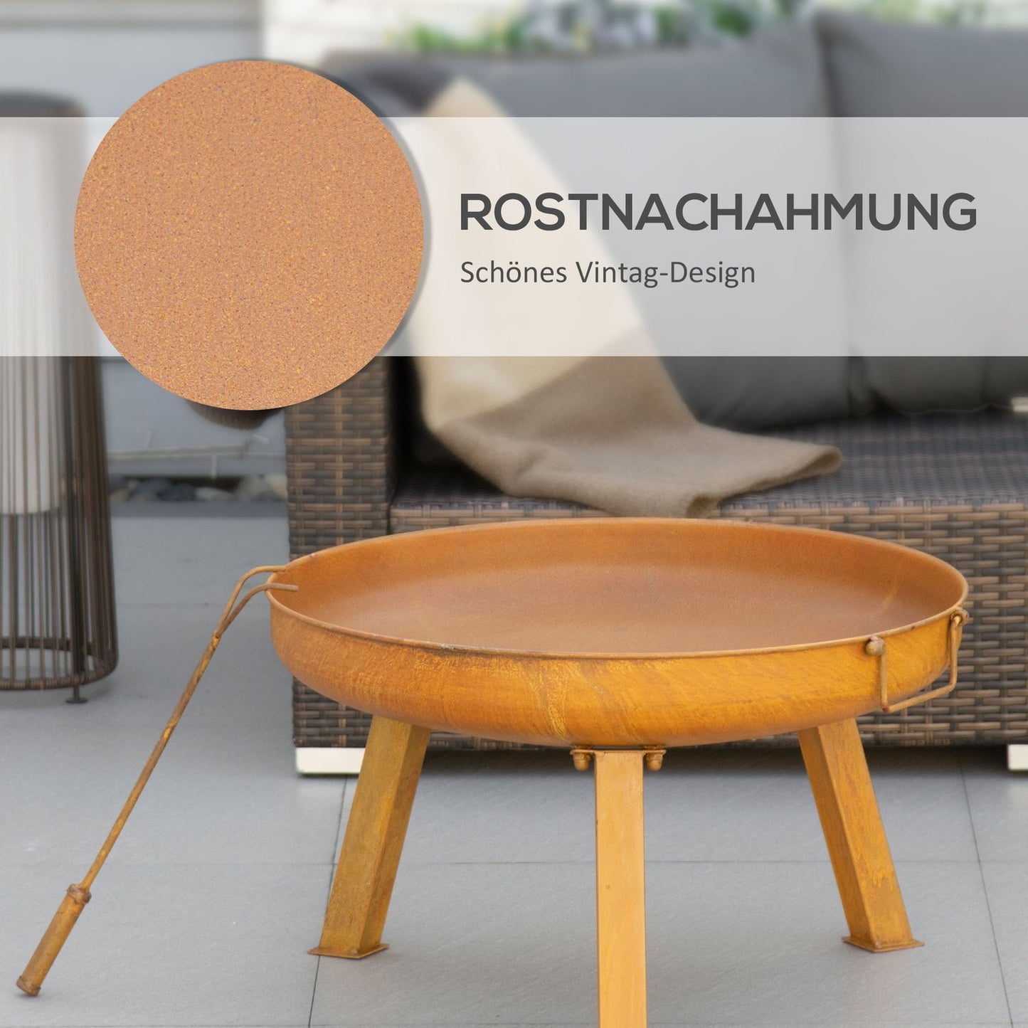 Iron Garden Fire Bowl - Rust finish, 71x60x36cm, including poker