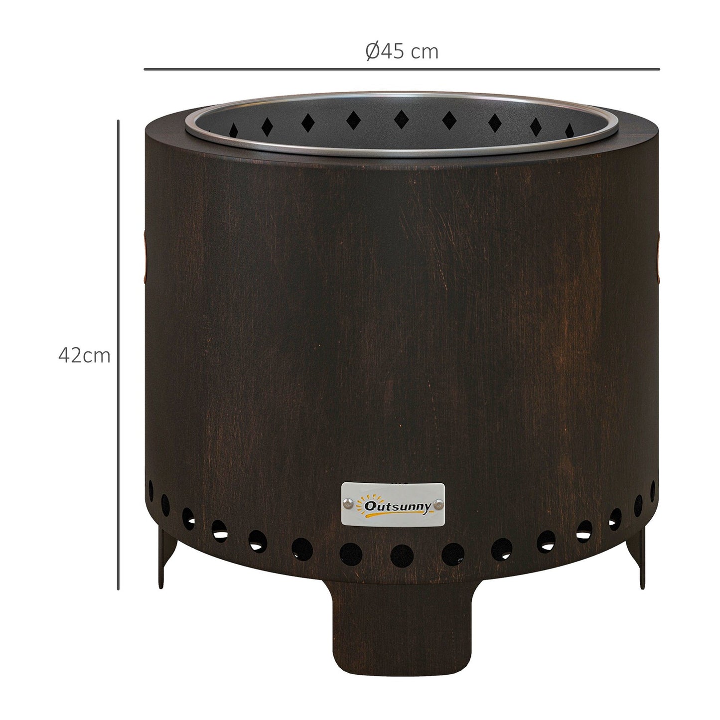 Smokeless fire bowl, Ø45 Cm, metal hearth for garden/camping