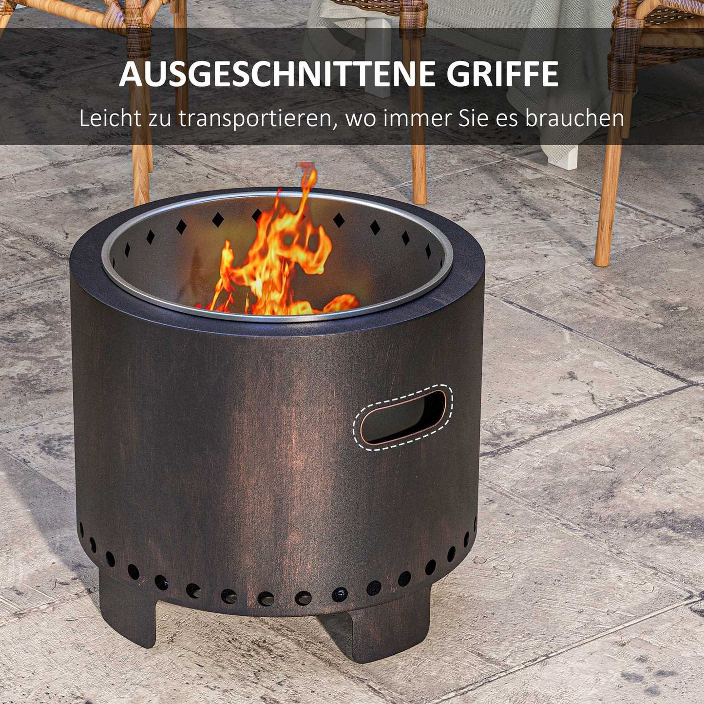 Smokeless fire bowl, Ø45 Cm, metal hearth for garden/camping