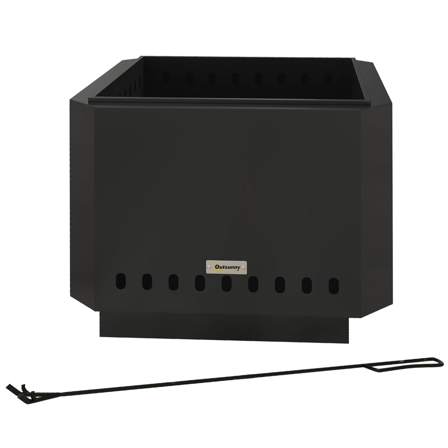 Smokeless square fireplace, black metal, with poker tool