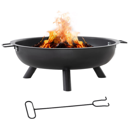 Steel Fire Pit Bowl with Poker - Round, Black, 79cm