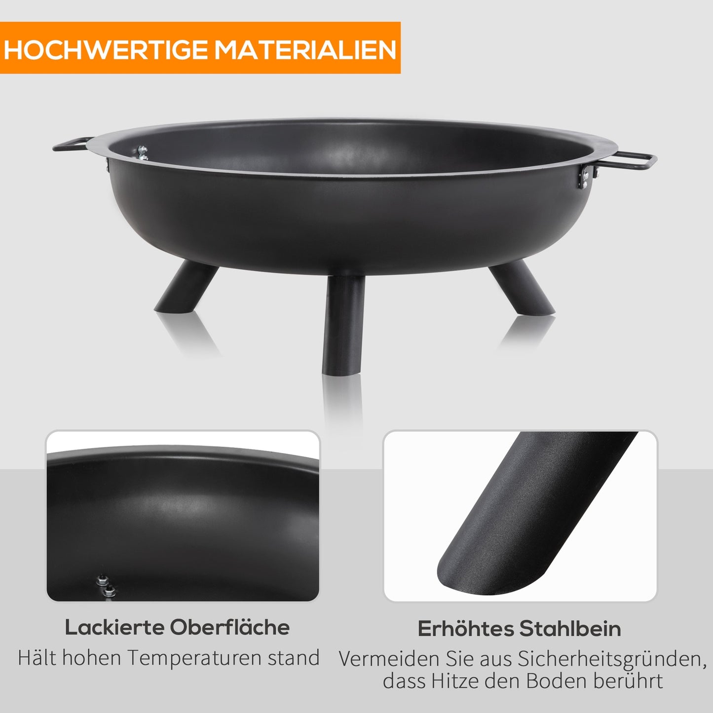 Steel Fire Pit Bowl with Poker - Round, Black, 79cm