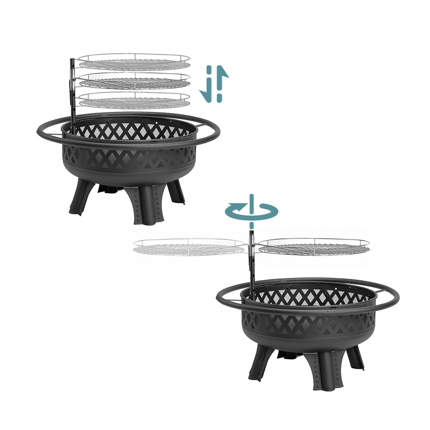 Fire Bowl with 360 Swivel Grill & Lid