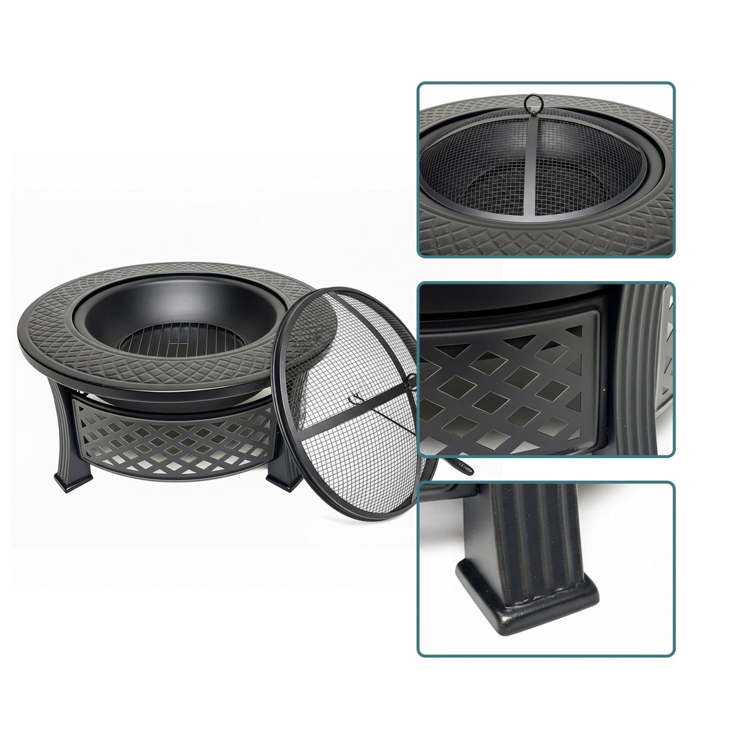 Fire Bowl with Grill and Spark Guard, Steel