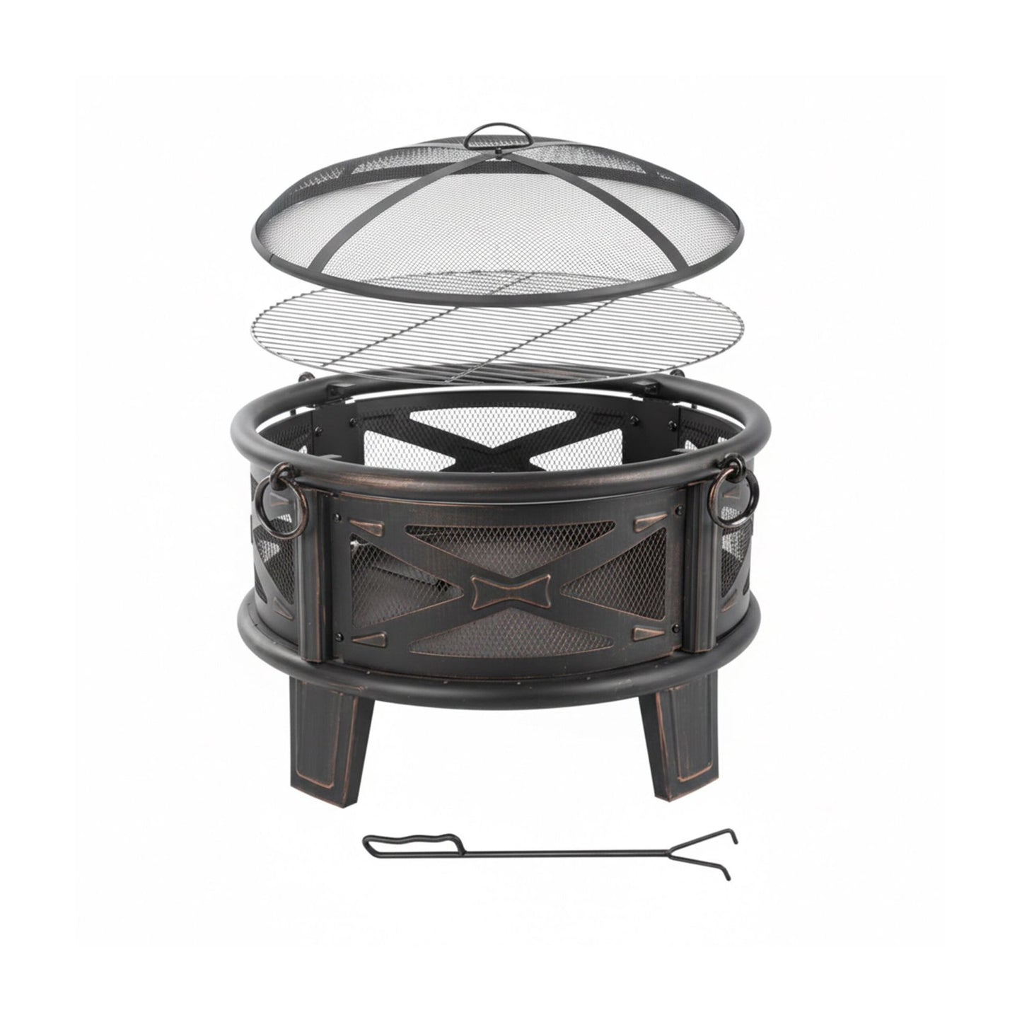 Fire Bowl with Grill and Spark Guard for Garden