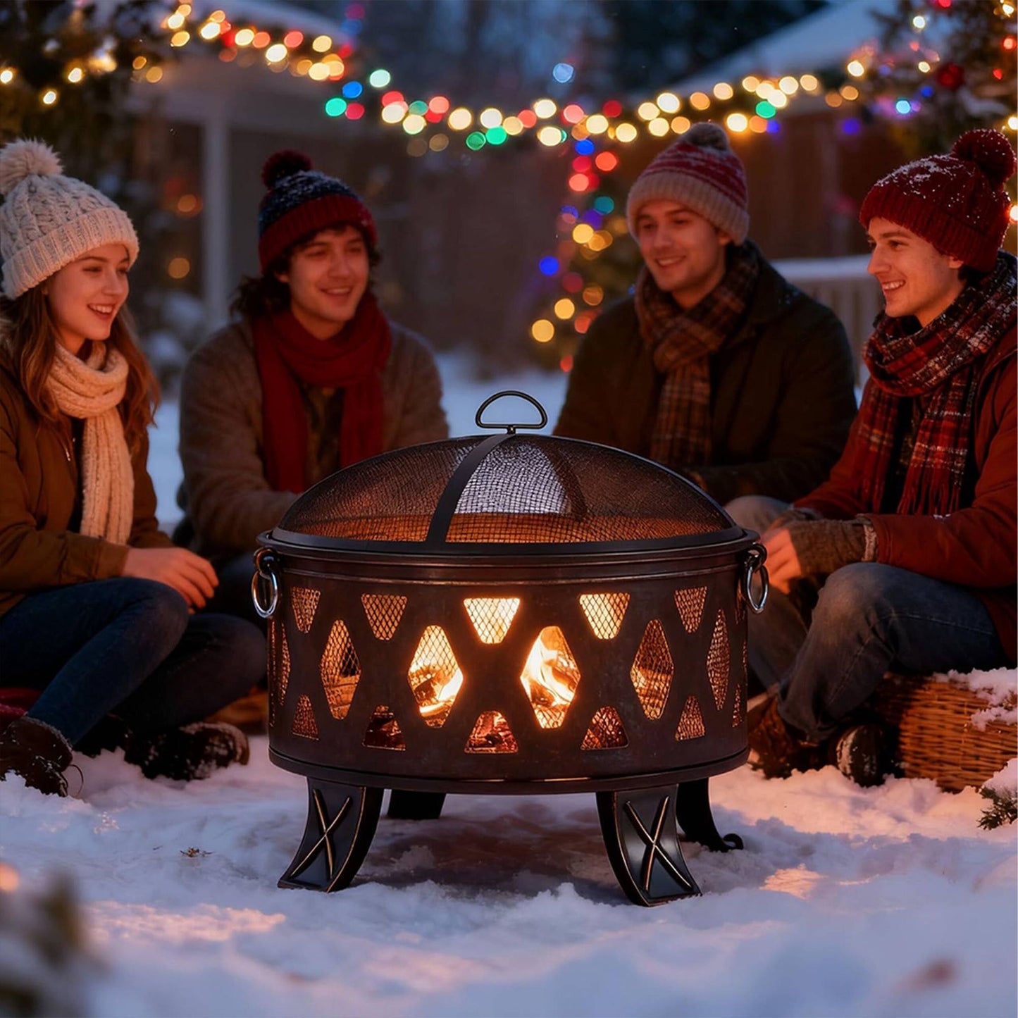 Fire Bowl with Grill and Spark Guard for Garden Use