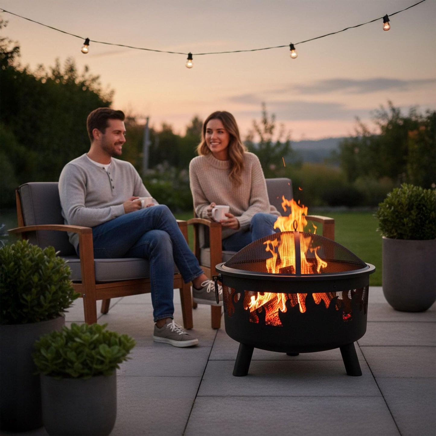 Fire Bowl with Spark Guard – Powder-Coated Steel