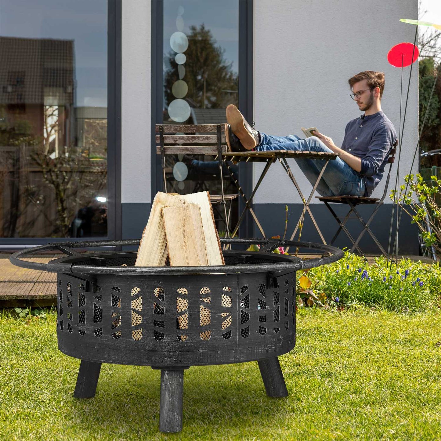 Fire Bowl with Spark Protection & Grill