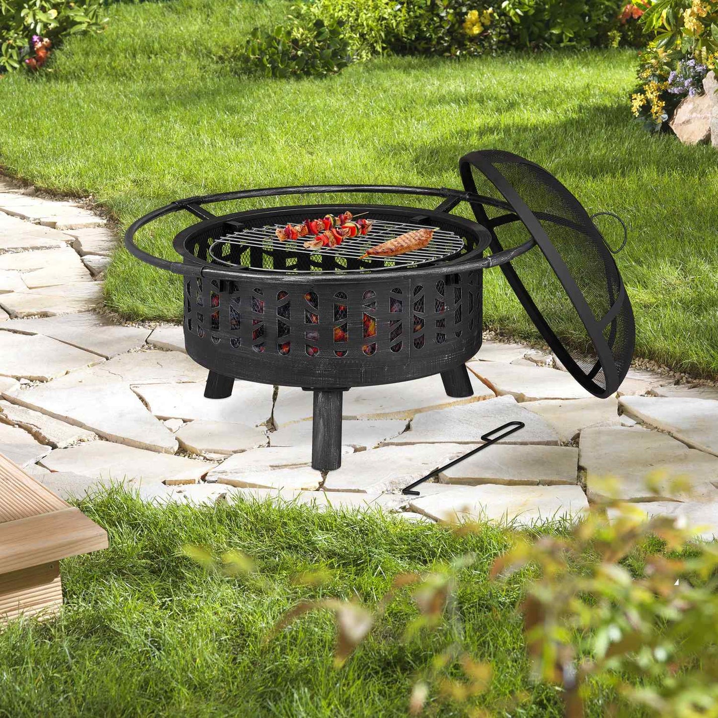 Fire Bowl with Spark Protection & Grill