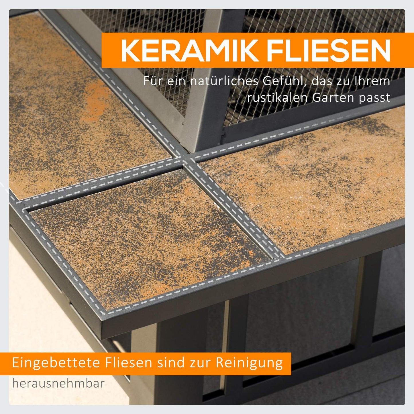 Fire pit in steel with spark protection & lid - 92x71x51 cm