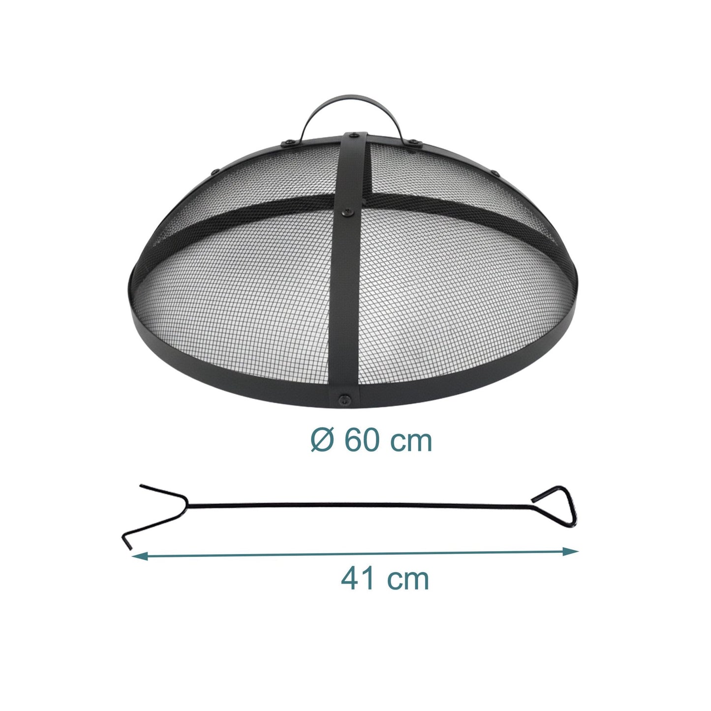 Fire Pit Spark Guard, Round Metal Mesh, Includes Poker