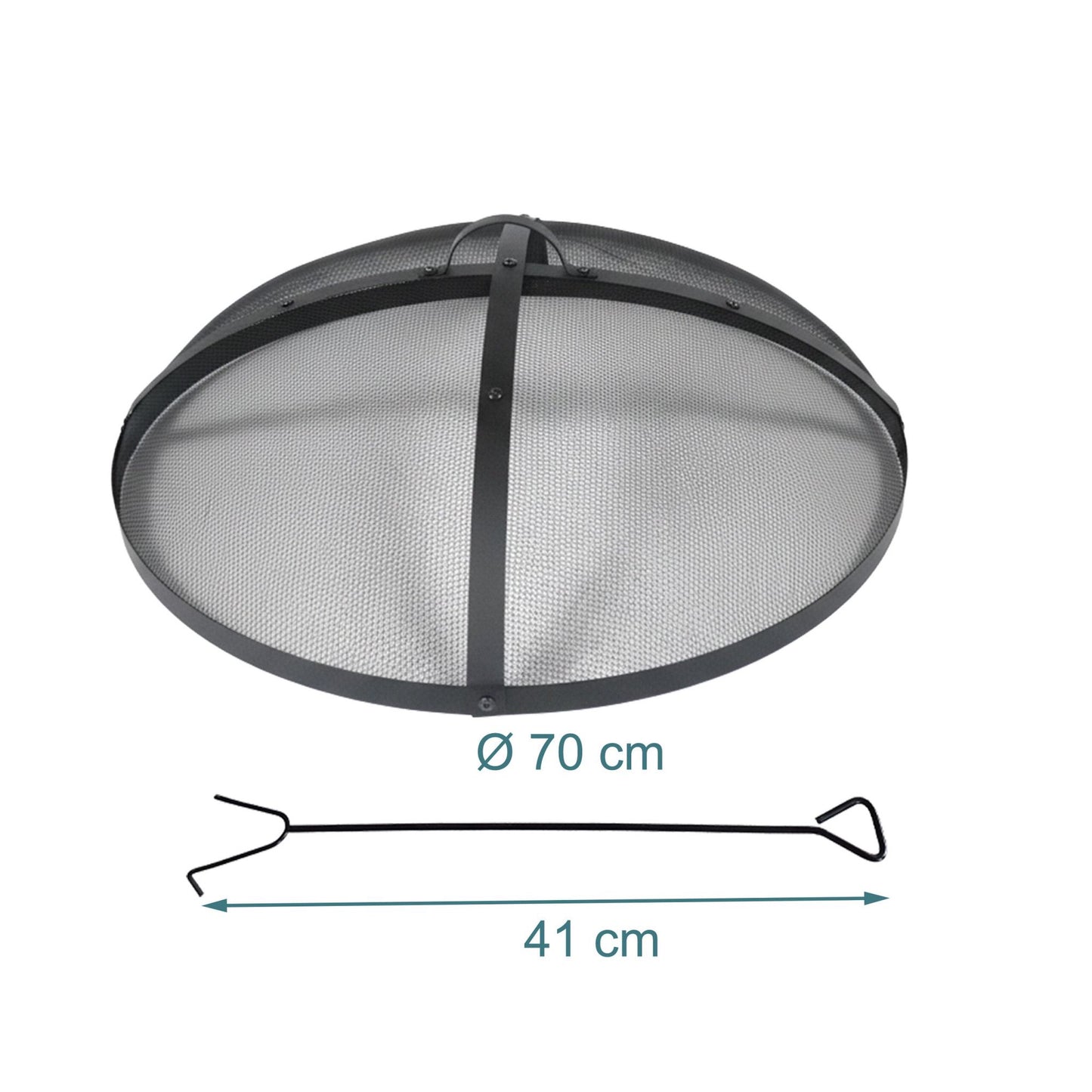 Fire Pit Spark Guard, Round Metal Mesh, Includes Poker, 70 cm